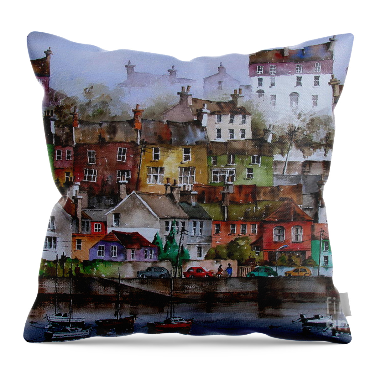 Val Byrne Throw Pillow featuring the painting 107 Windows of Kinsale Co Cork by Val Byrne