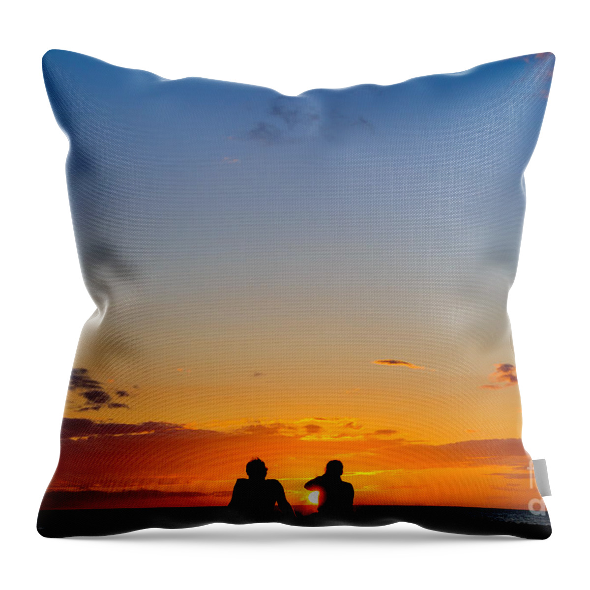 Hawaii Throw Pillow featuring the photograph Couple watching the sunset on a beach in Maui Hawaii USA #11 by Don Landwehrle