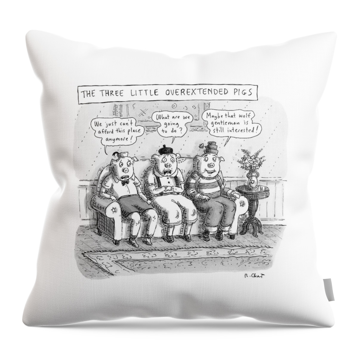 The Three Little Overextended Pigs Throw Pillow