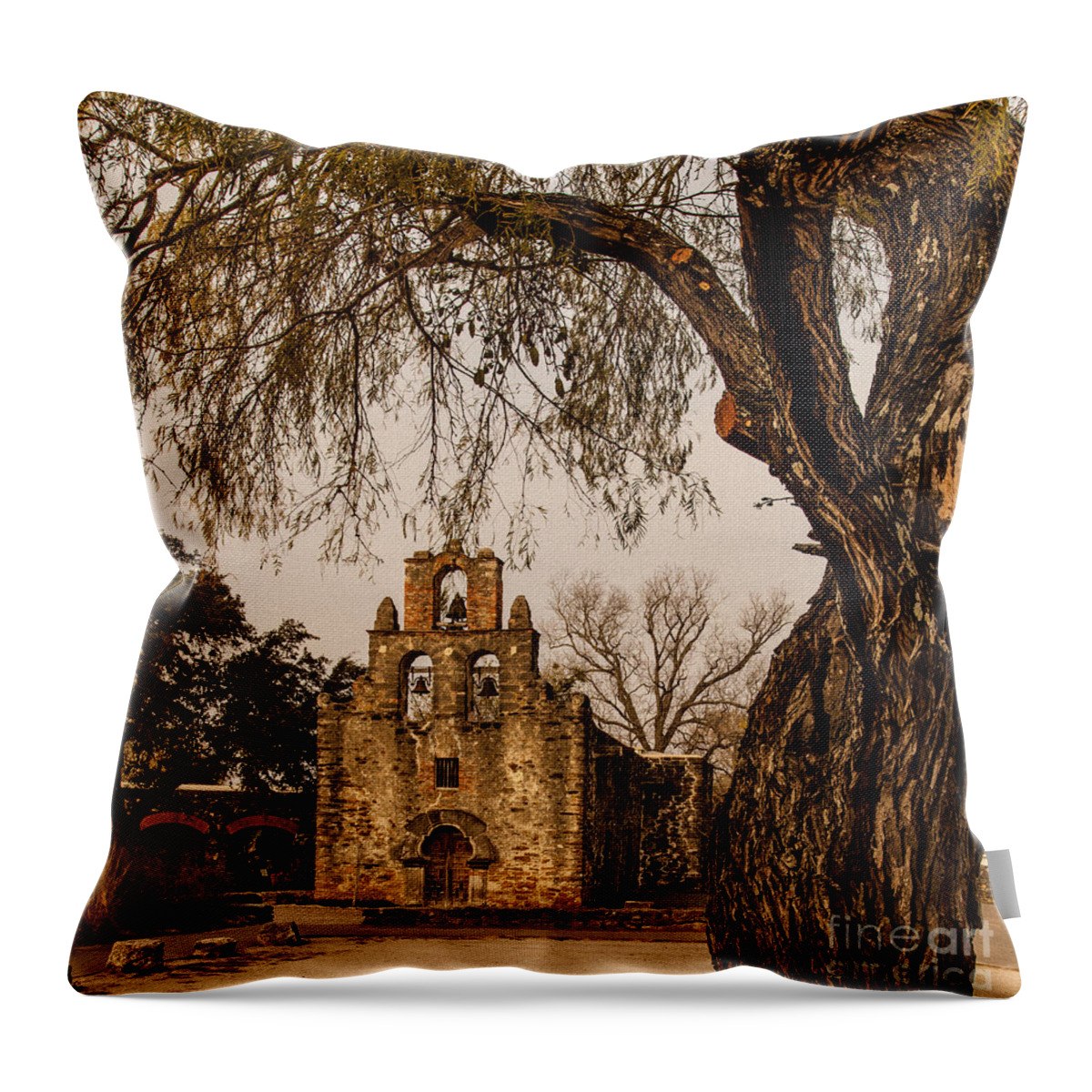 Mission Throw Pillow featuring the photograph Mission Espada #14 by Iris Greenwell