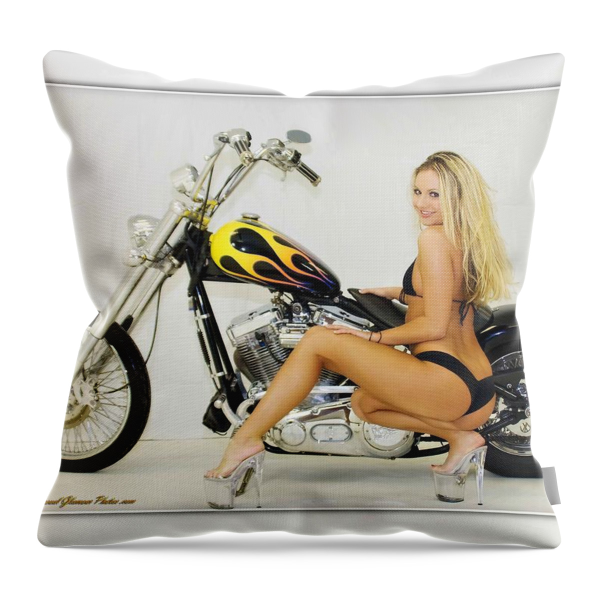Models & Motorcycles Throw Pillow featuring the photograph Models and Motorcycles #14 by Walter Herrit