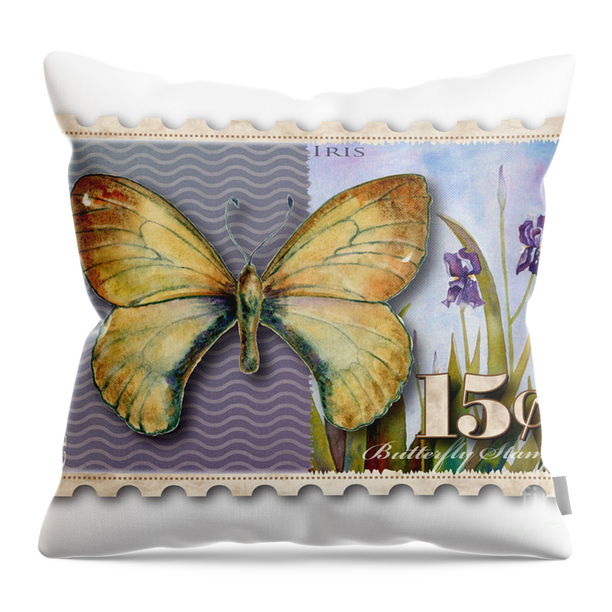 Clouded Throw Pillow featuring the painting 15 Cent Butterfly Stamp by Amy Kirkpatrick
