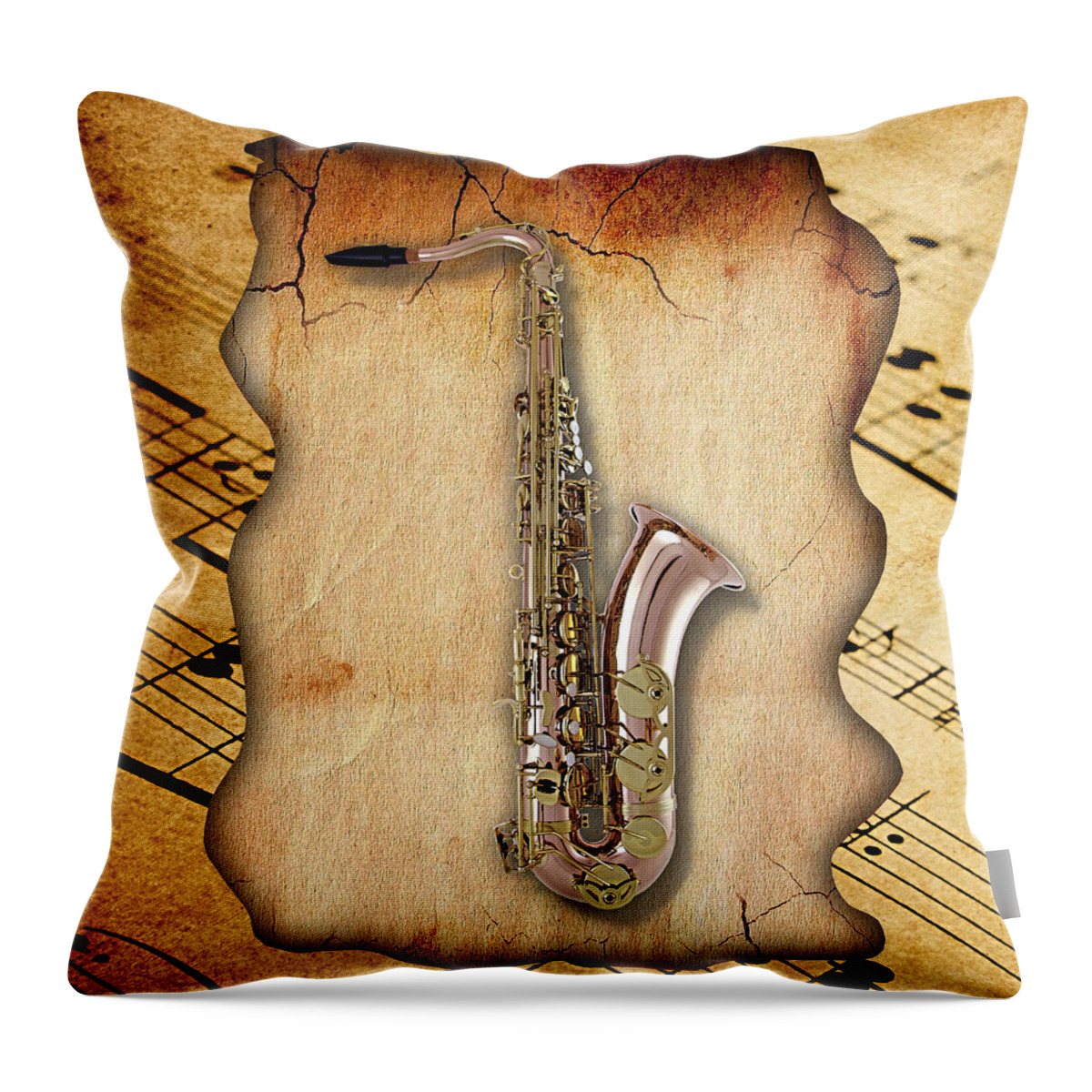 Saxophone Throw Pillow featuring the mixed media Saxophone Collection #21 by Marvin Blaine