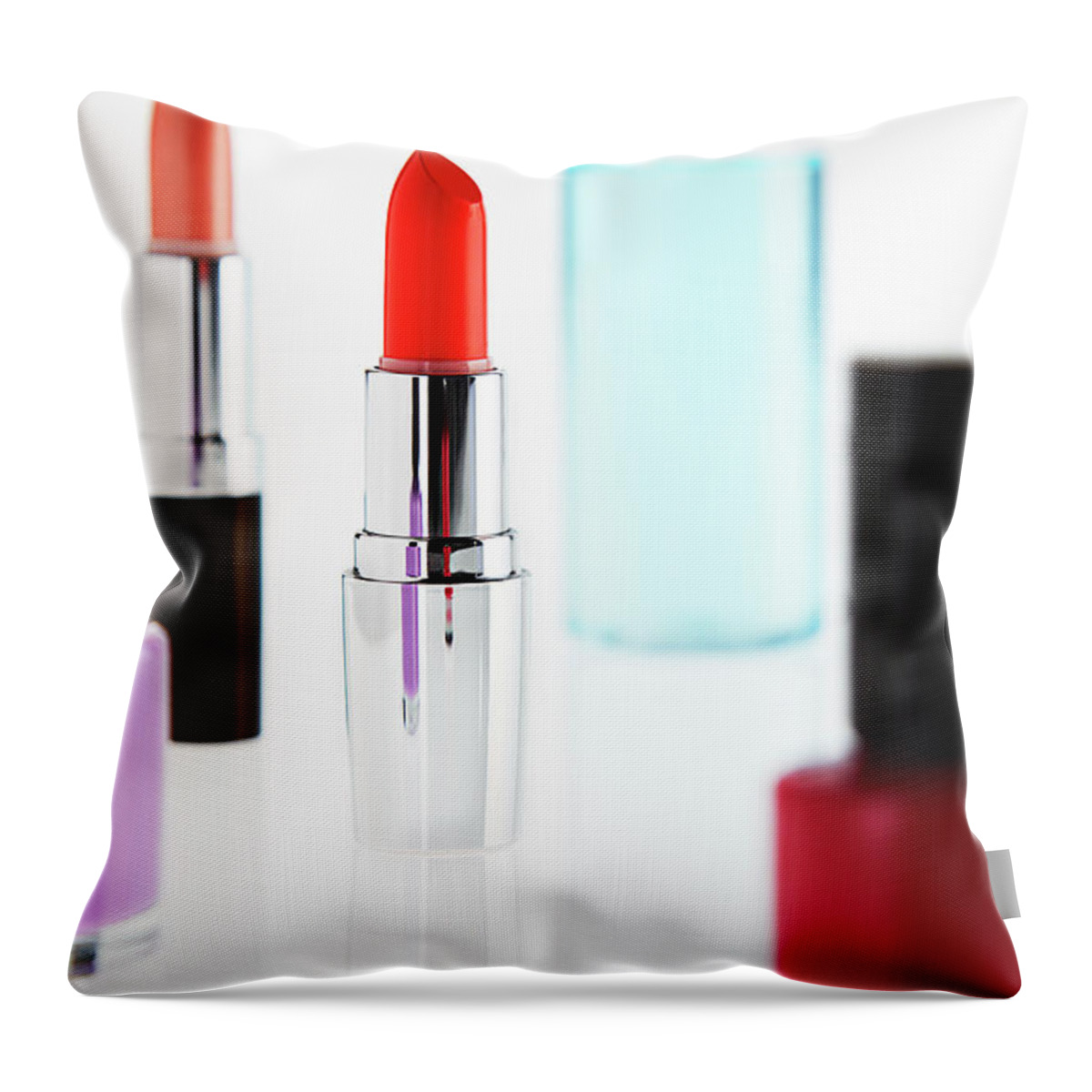 White Background Throw Pillow featuring the photograph Still Life Of Beauty Products #15 by Stephen Smith