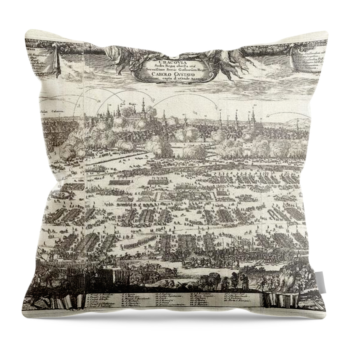 This Is A Rare 1697 View Of Kracow (cracow) Throw Pillow featuring the photograph 1697 Pufendorf View of Krakow Cracow Poland by Paul Fearn