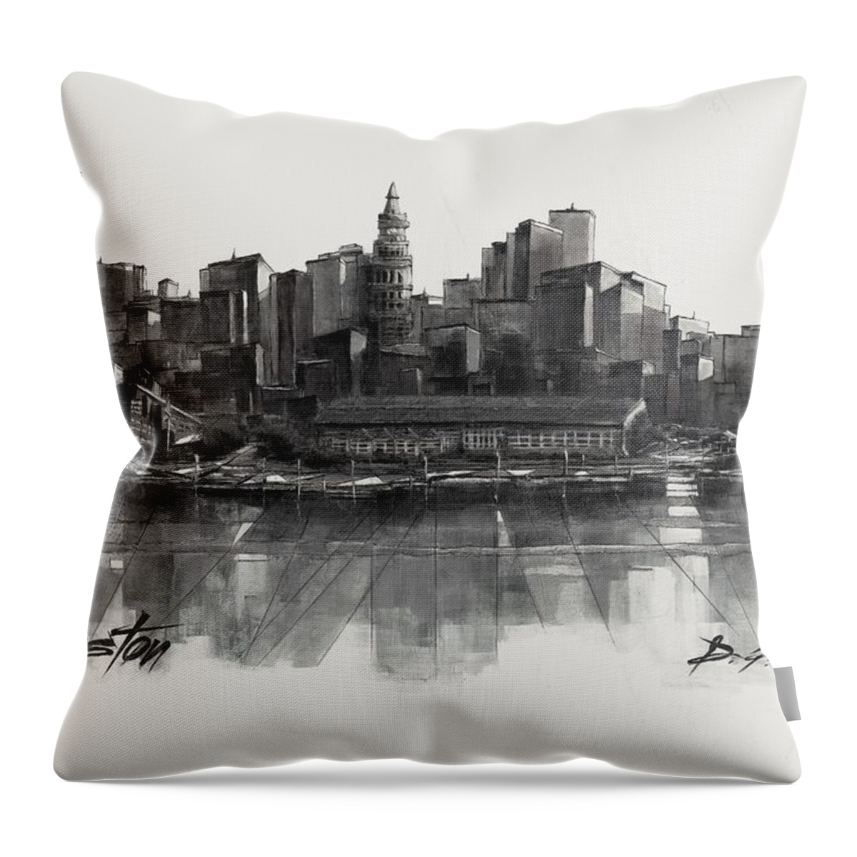 Fineartamerica.com Throw Pillow featuring the painting Boston Skyline #17 by Diane Strain