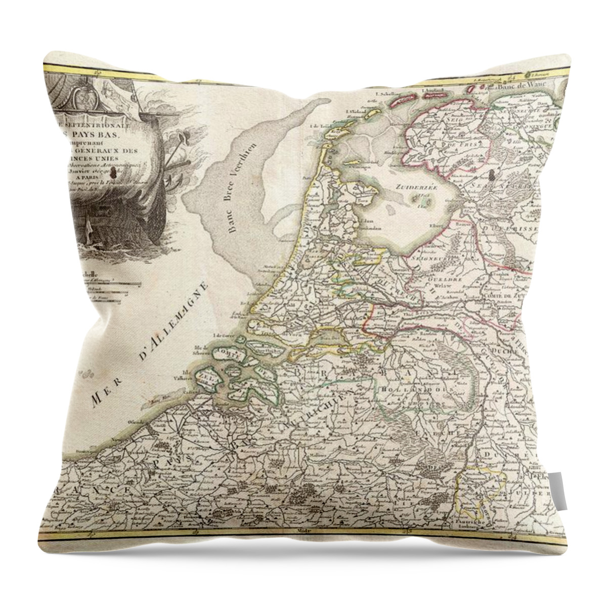  Throw Pillow featuring the photograph 1775 Janvier Map of Holland and Belgium by Paul Fearn