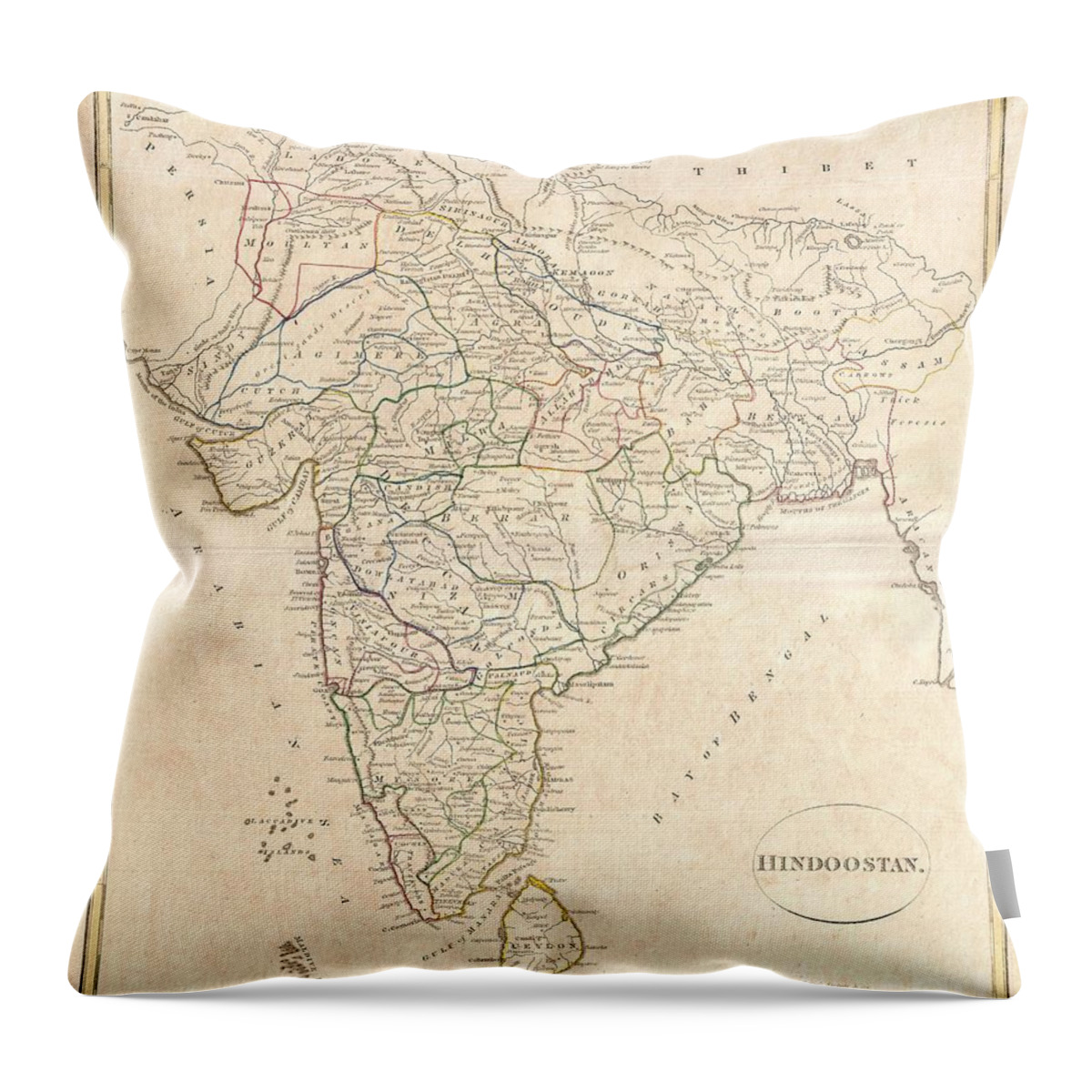  A Fine 1799 Map India Throw Pillow featuring the photograph 1799 Clement Crutwell Map of Hindoostan by Paul Fearn