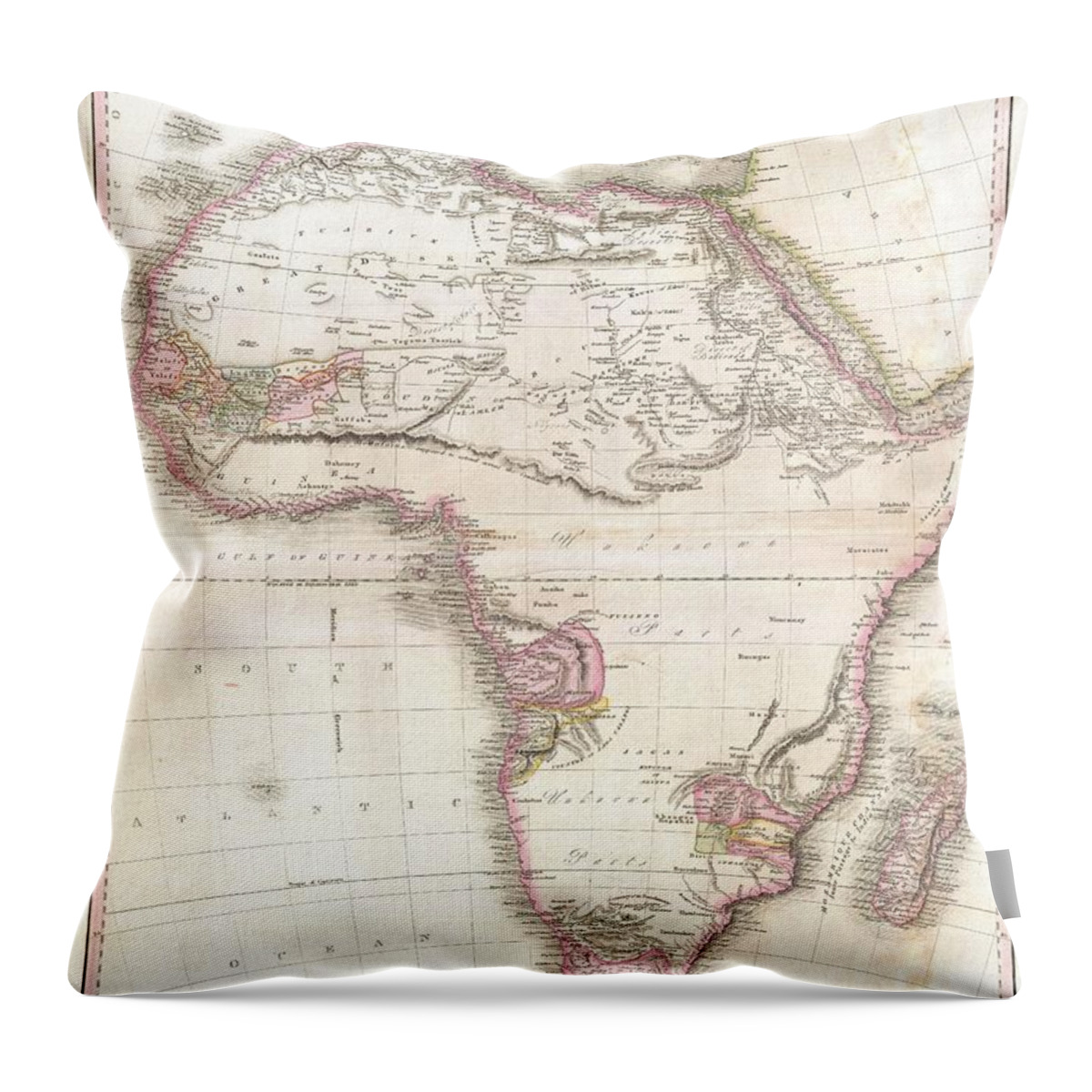 This Is John Pinkerton's Stunning 1818 Map Of Africa. Nineteenth Century Mapmakers Were Particularly Challenged By The Difficult Task Of Deciphering Africa. Despite A Fairly Constant Flow Of Information About The Continent Dating To The Middle Ages Throw Pillow featuring the photograph 1818 Pinkerton Map of Africa by Paul Fearn