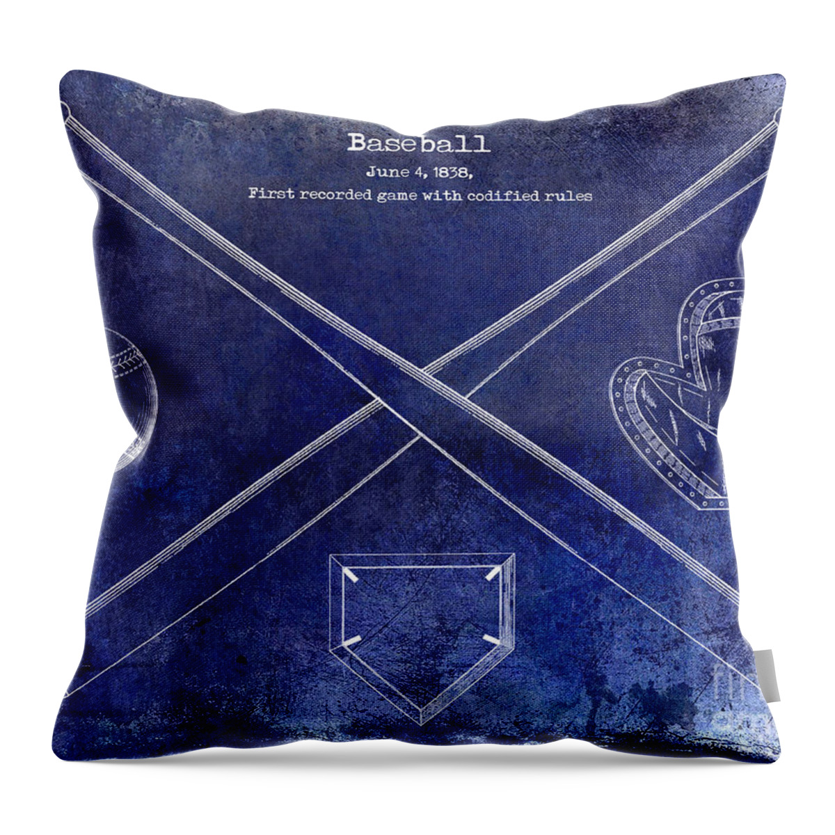 Baseball Patent Throw Pillow featuring the photograph 1838 Baseball Drawing Blue by Jon Neidert