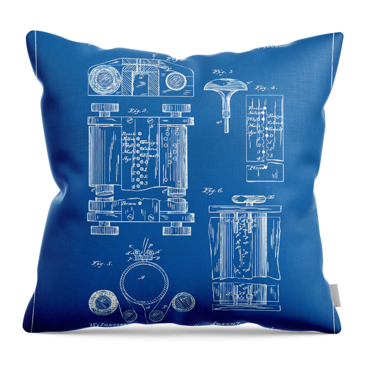 First Computer Throw Pillow featuring the digital art 1889 First Computer Patent Blueprint by Nikki Marie Smith