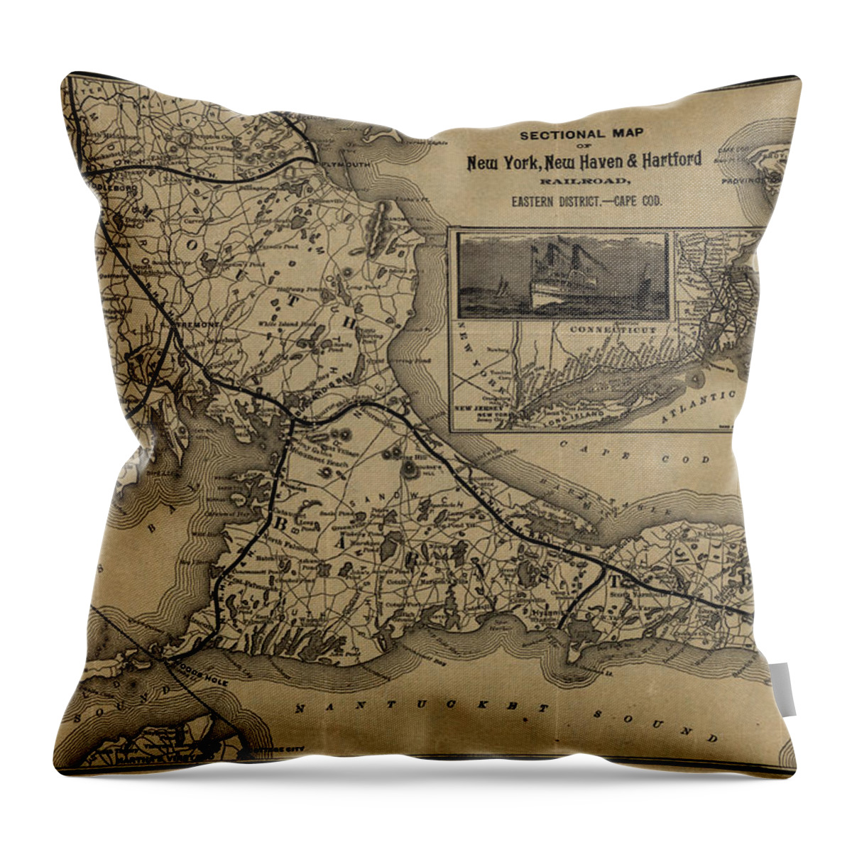1893 Map Of New York Throw Pillow featuring the photograph 1893 Map of New York New Haven and Hartford Railroad by Georgia Clare