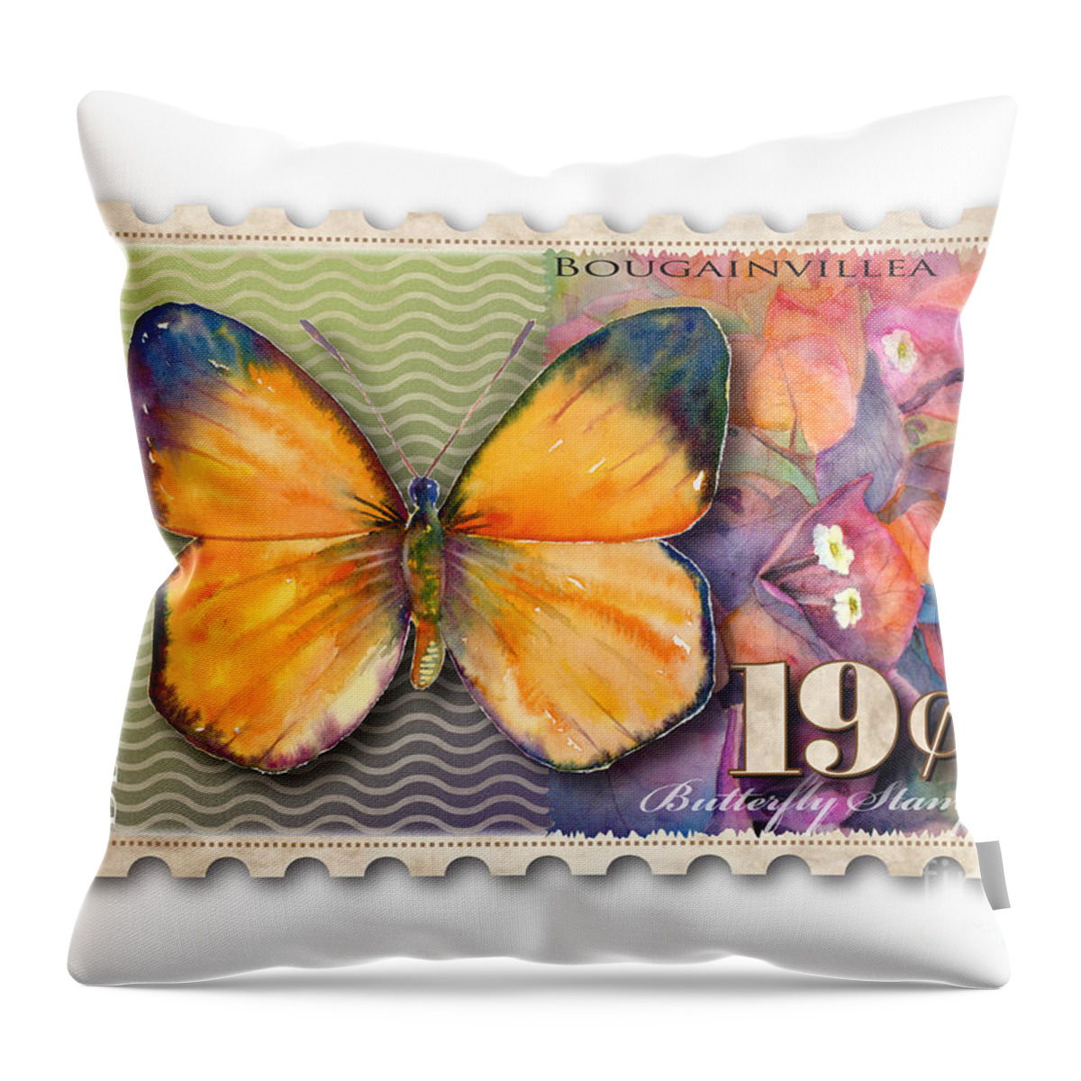 Delias Throw Pillow featuring the painting 19 Cent Butterfly Stamp by Amy Kirkpatrick
