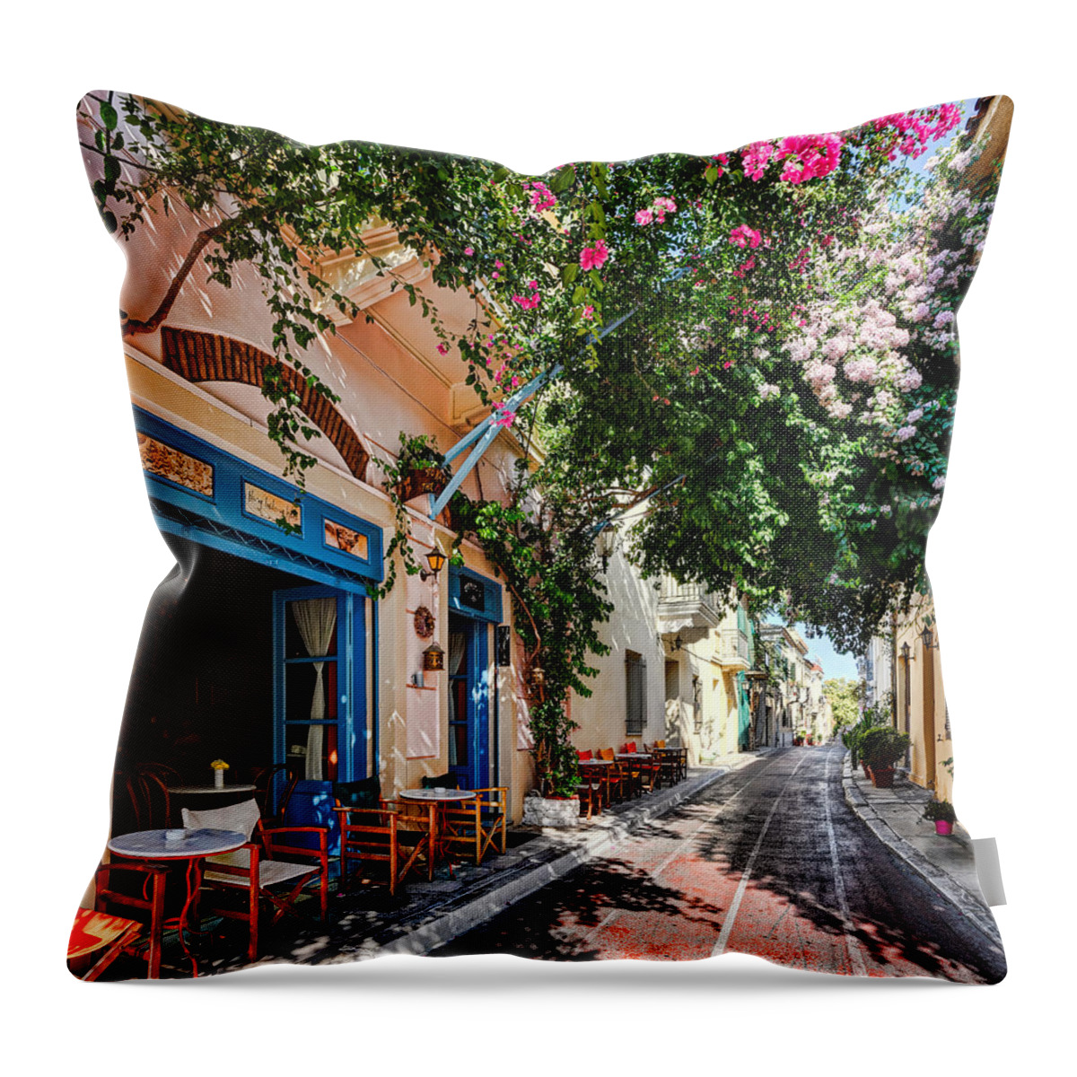 Aged Throw Pillow featuring the photograph The famous Plaka in Athens - Greece #19 by Constantinos Iliopoulos