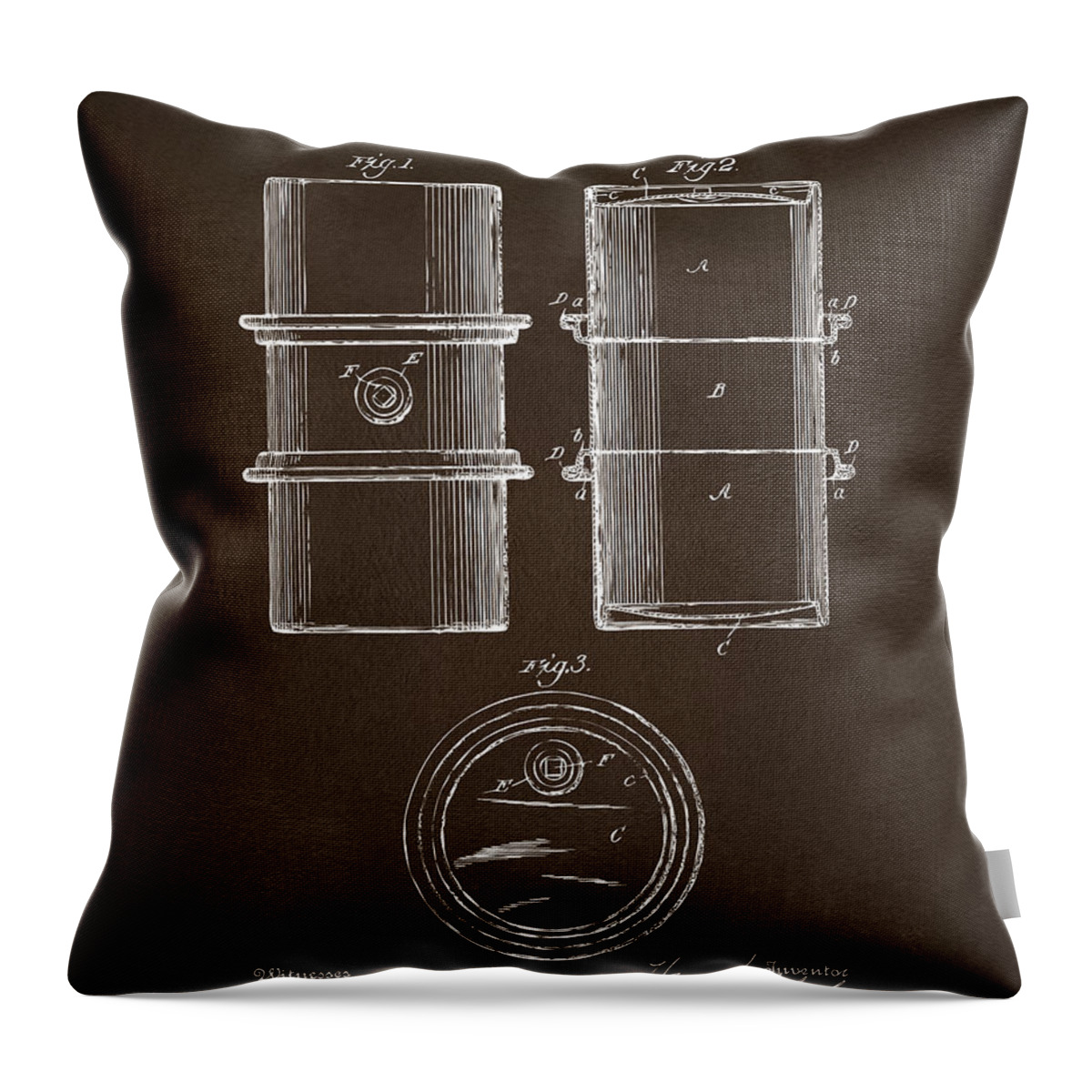 Oil Drum Throw Pillow featuring the digital art 1905 Oil Drum Patent Artwork Espresso by Nikki Marie Smith