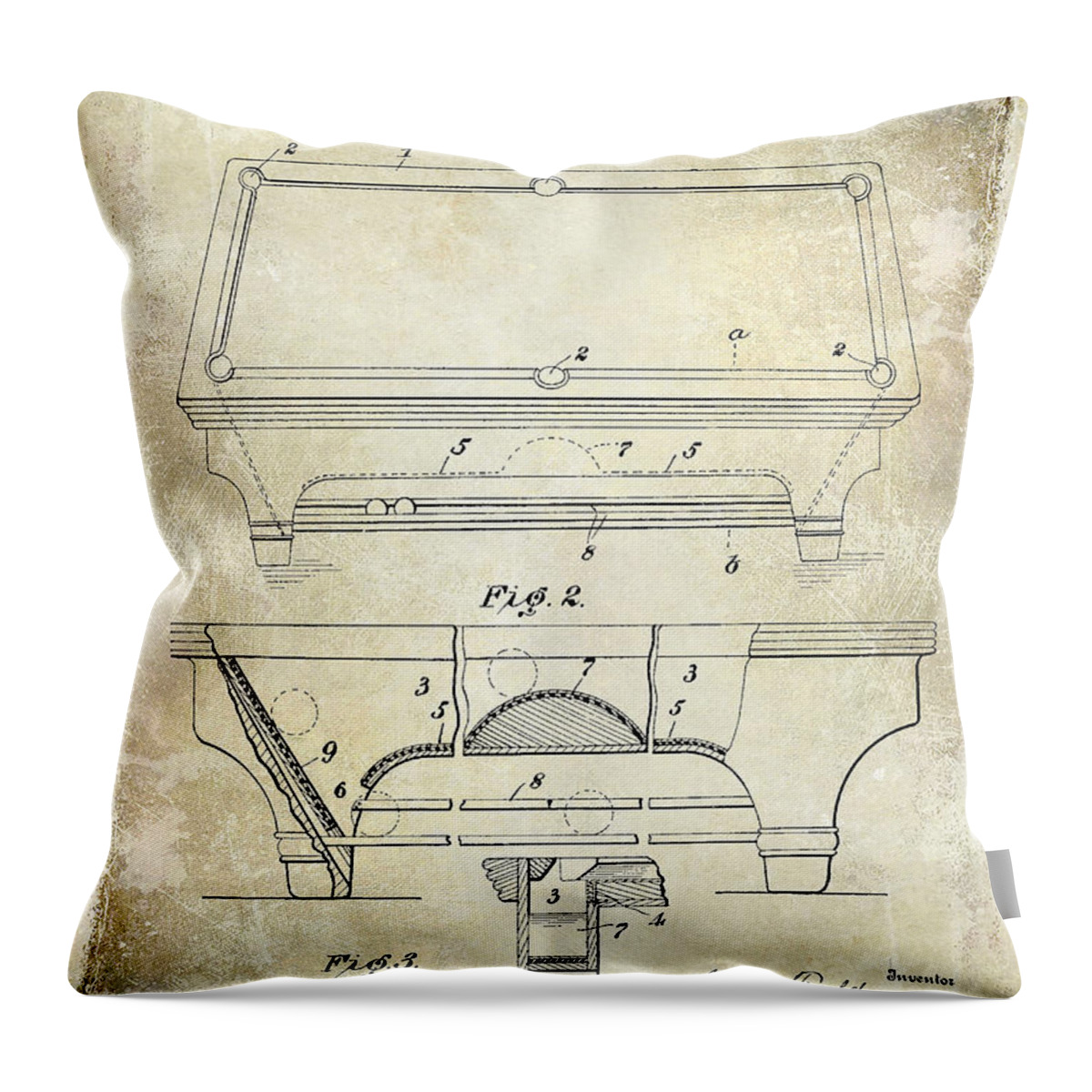 1909 Throw Pillow featuring the photograph 1909 Billiard Table Patent Drawing by Jon Neidert