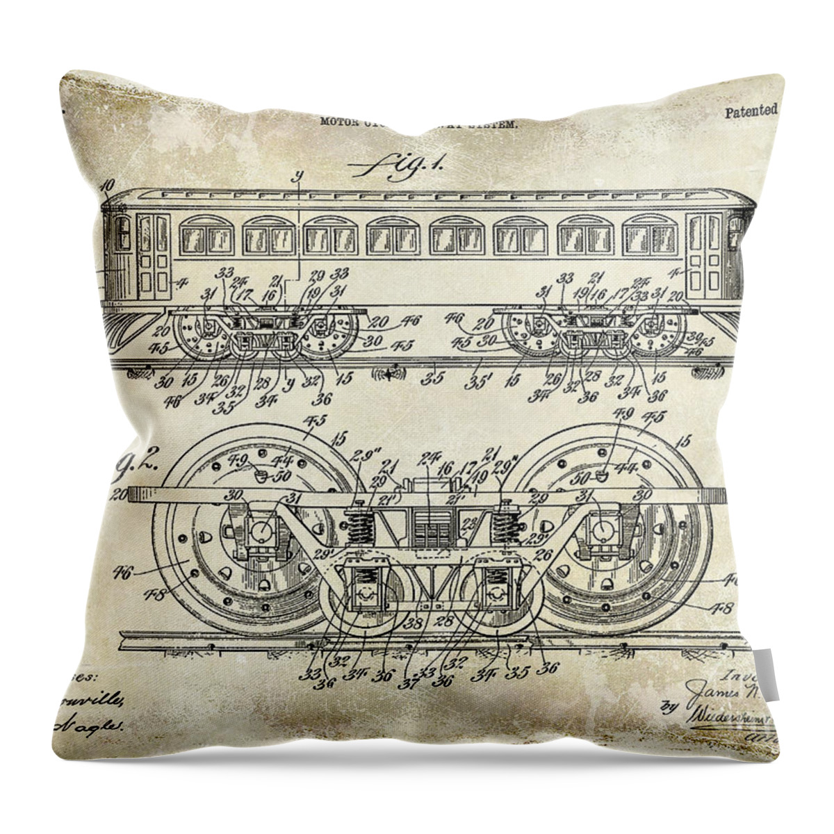 Railroad Throw Pillow featuring the photograph 1909 Railway System Patent Drawing by Jon Neidert