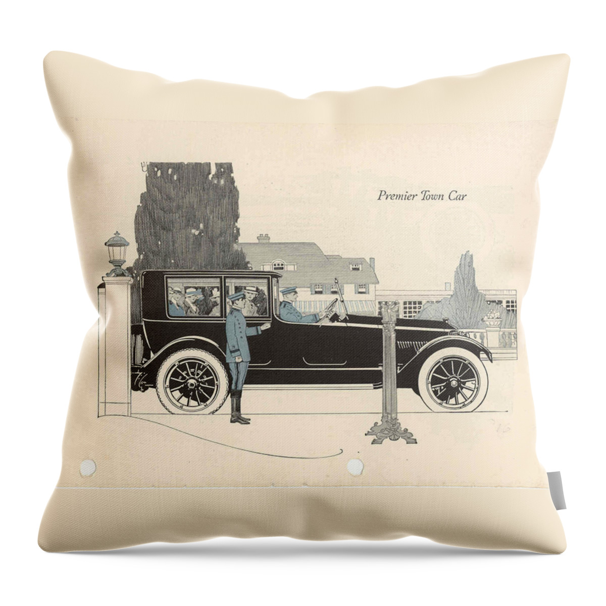 1917 Premier Town Car Throw Pillow featuring the painting 1917 Premier Town Car by MotionAge Designs