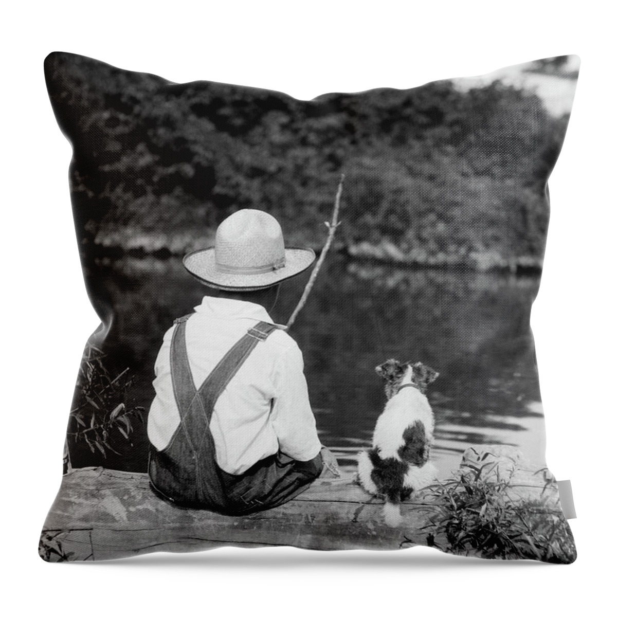 Photography Throw Pillow featuring the photograph 1920s 1930s Farm Boy Wearing Straw Hat by Vintage Images