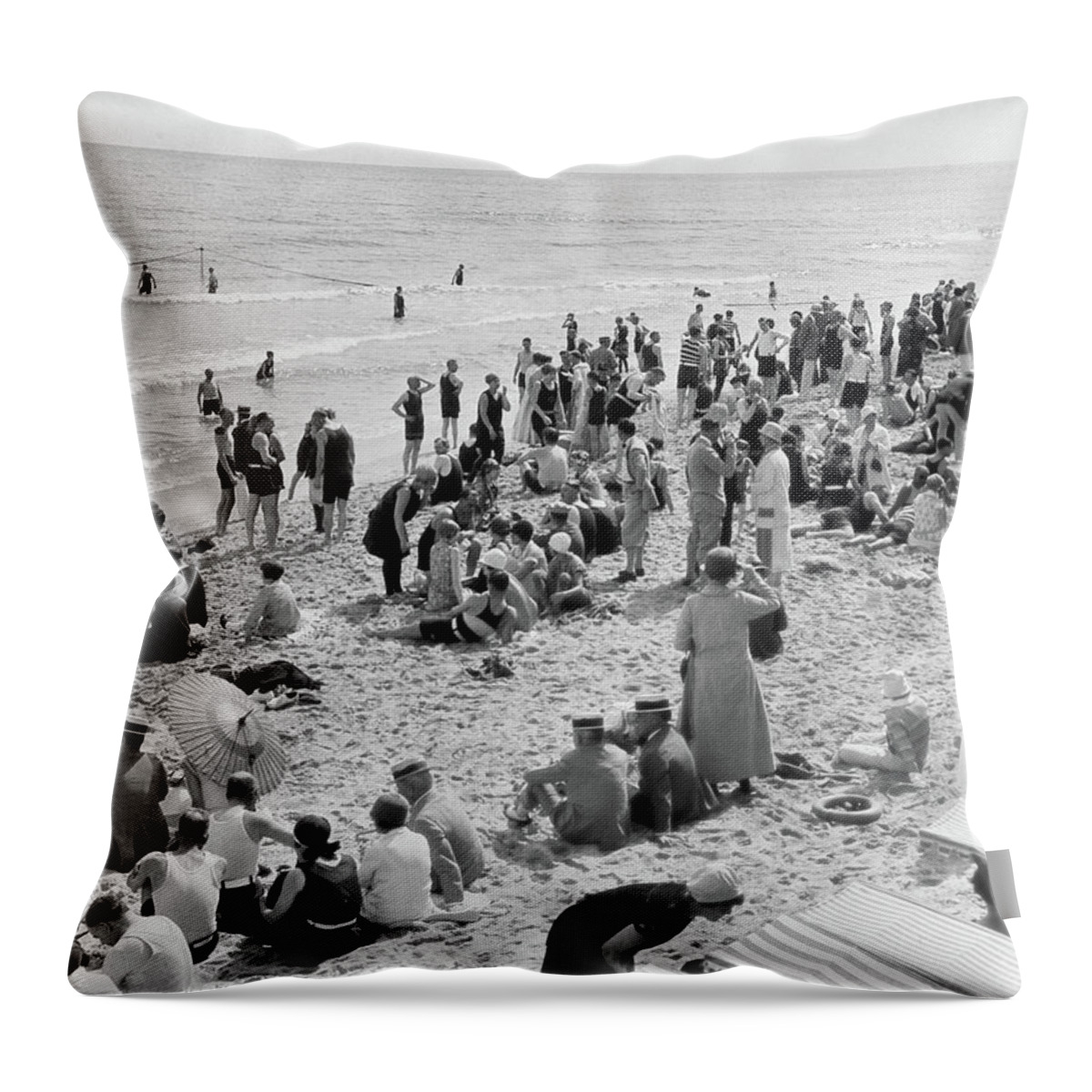 Photography Throw Pillow featuring the photograph 1920s Crowd Of People Some Fully by Vintage Images