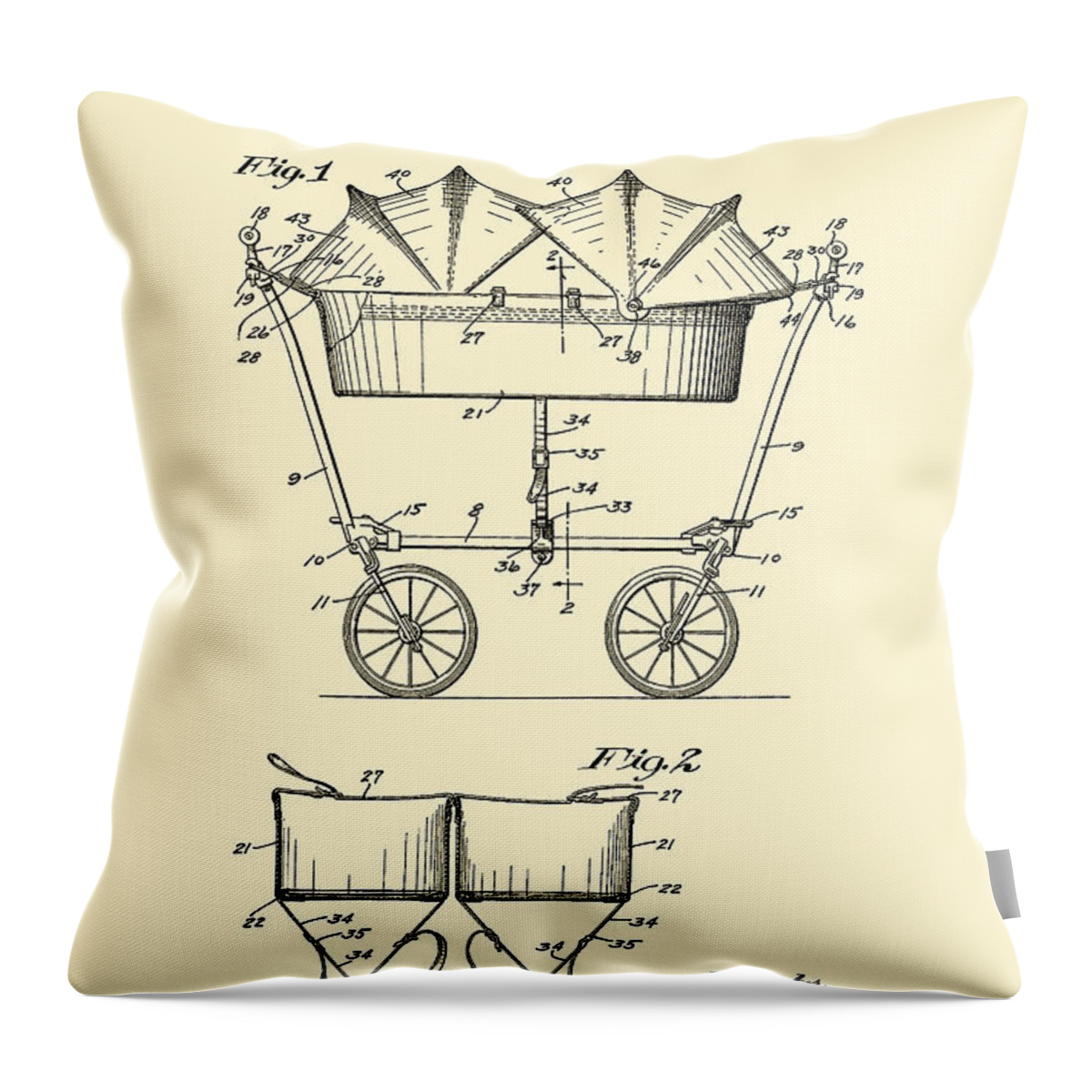 1927 Throw Pillow featuring the digital art 1927 Baby Twin Baby Carriage-Yellow by Lesa Fine