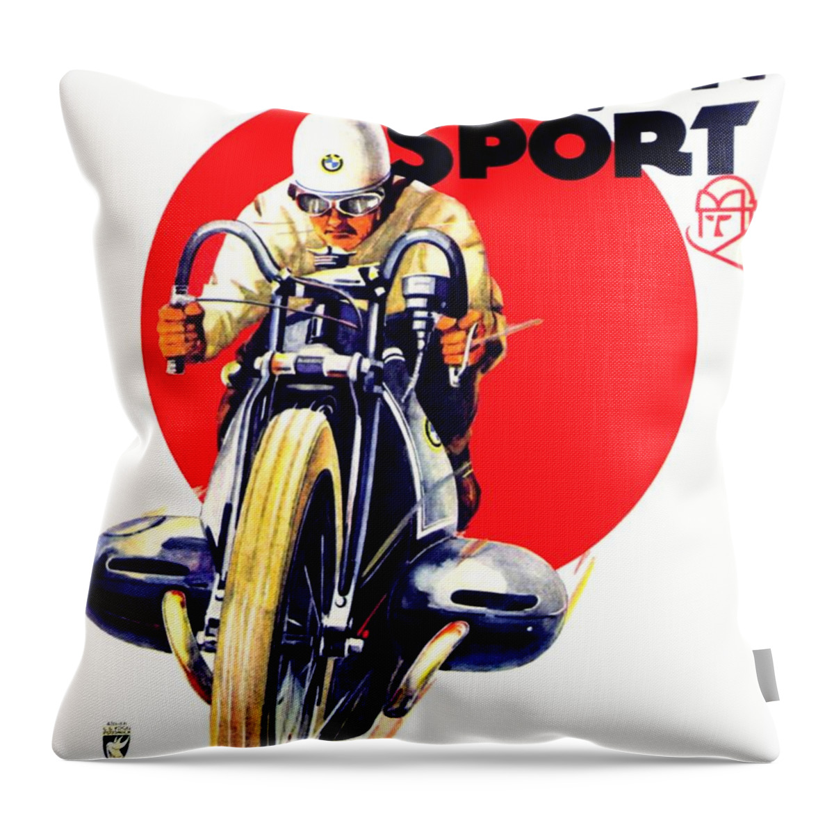 1929 Throw Pillow featuring the digital art 1929 - BMW Motorcycle Poster - Color by John Madison