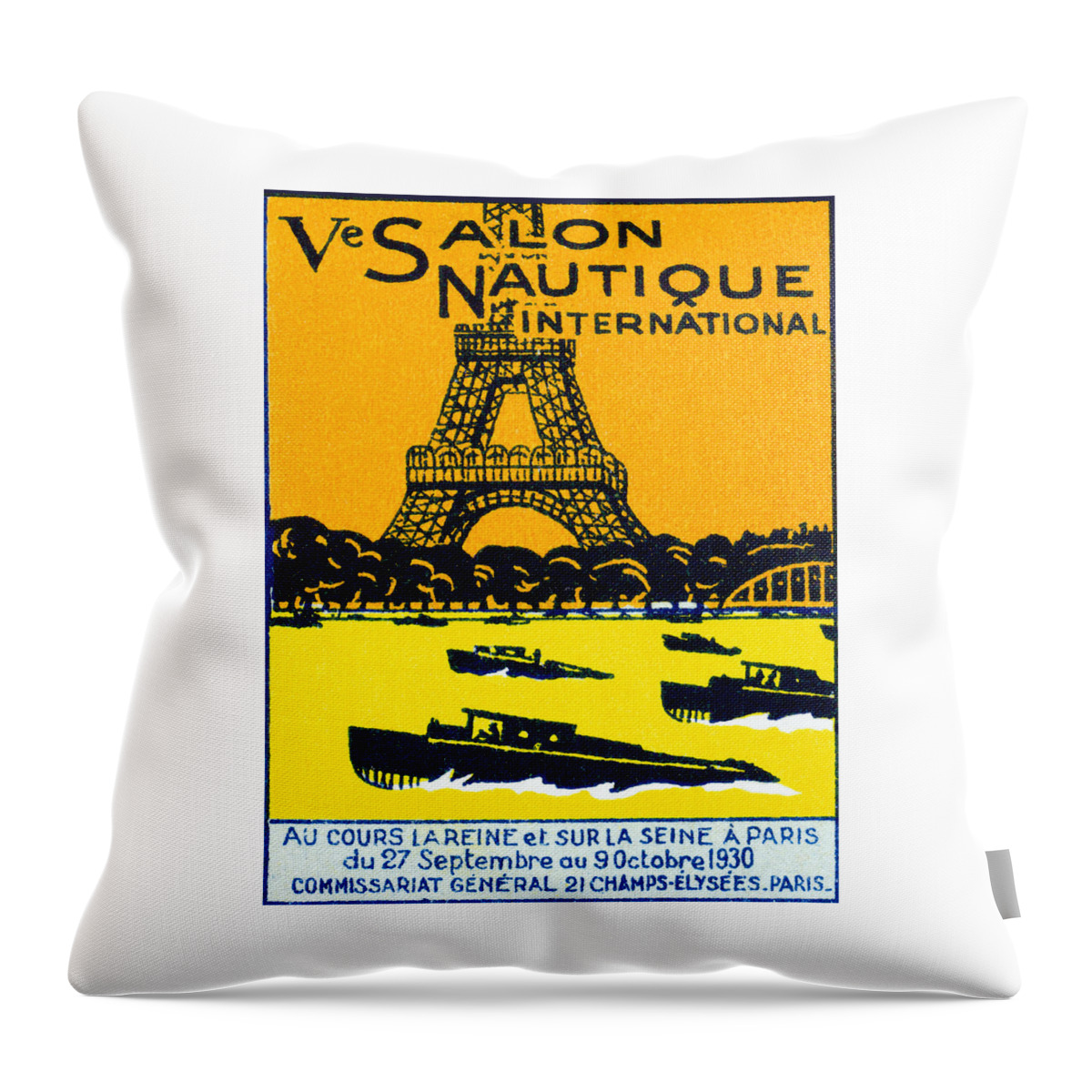Vintage Throw Pillow featuring the painting 1930 Paris Boat Show by Historic Image