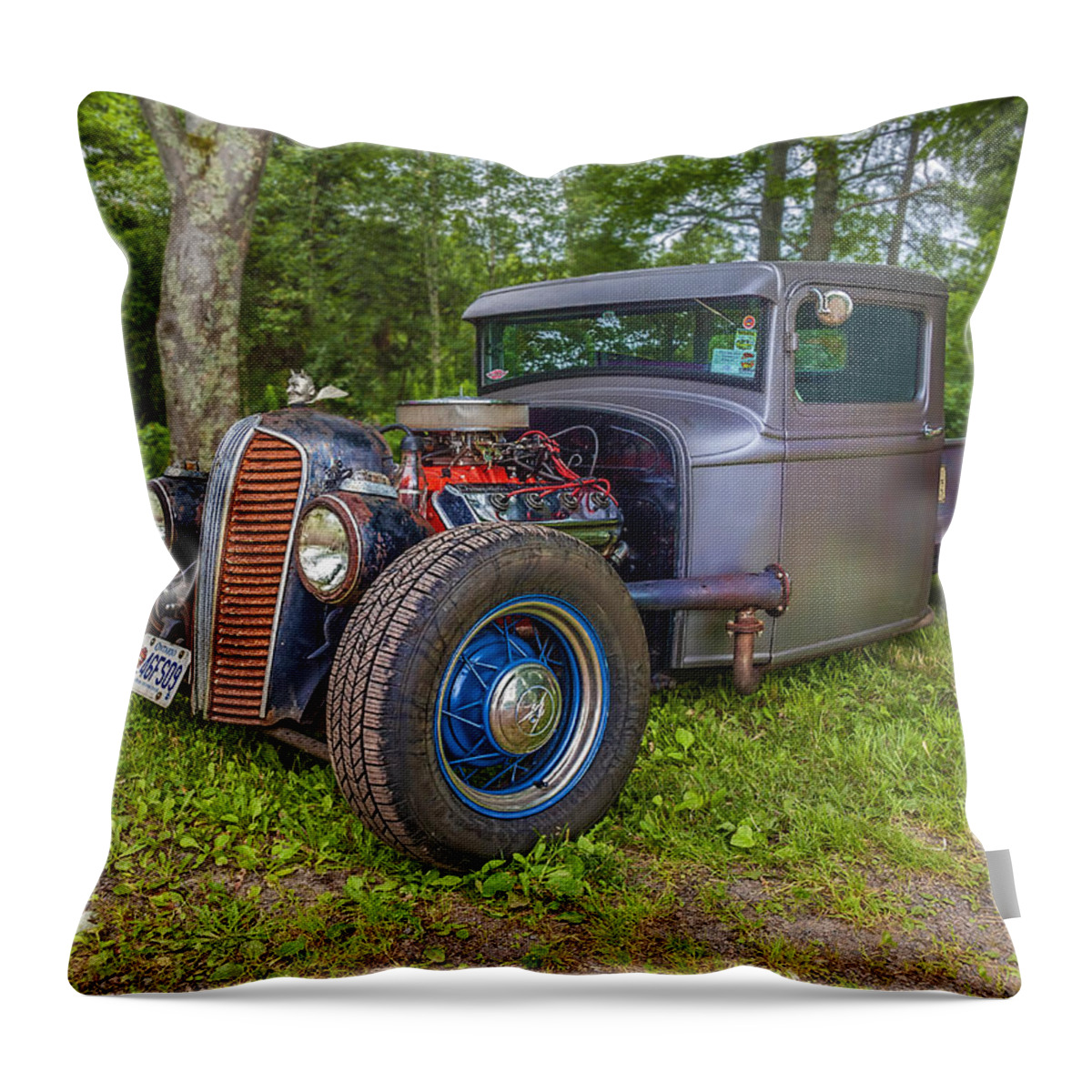 Atlantic Nationals Throw Pillow featuring the photograph 1934 Ford hot rod pickup - by Ken Morris