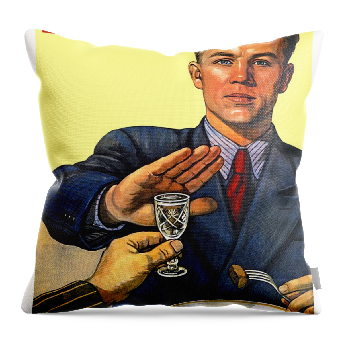 1935 Throw Pillow featuring the digital art 1935 - Soviet Union Anti Alcohol Propaganda Poster - Color by John Madison
