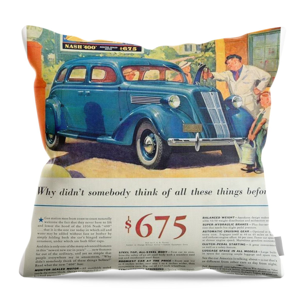 1936 Throw Pillow featuring the digital art 1936 - Nash Sedan Automobile Advertisement - Color by John Madison
