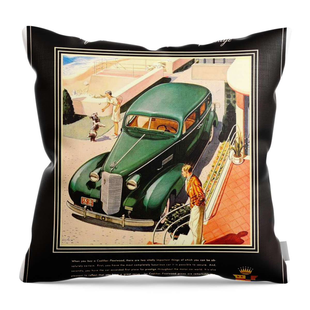 1937 Throw Pillow featuring the digital art 1937 - Cadillac Fleetwood Sedan Advertisement - Color by John Madison