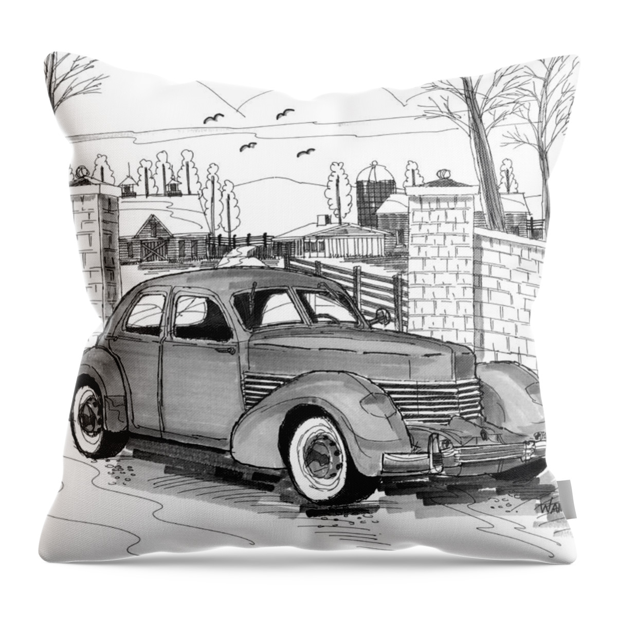 1937 Cord 812 Throw Pillow featuring the drawing 1937 Cord 812 by Richard Wambach