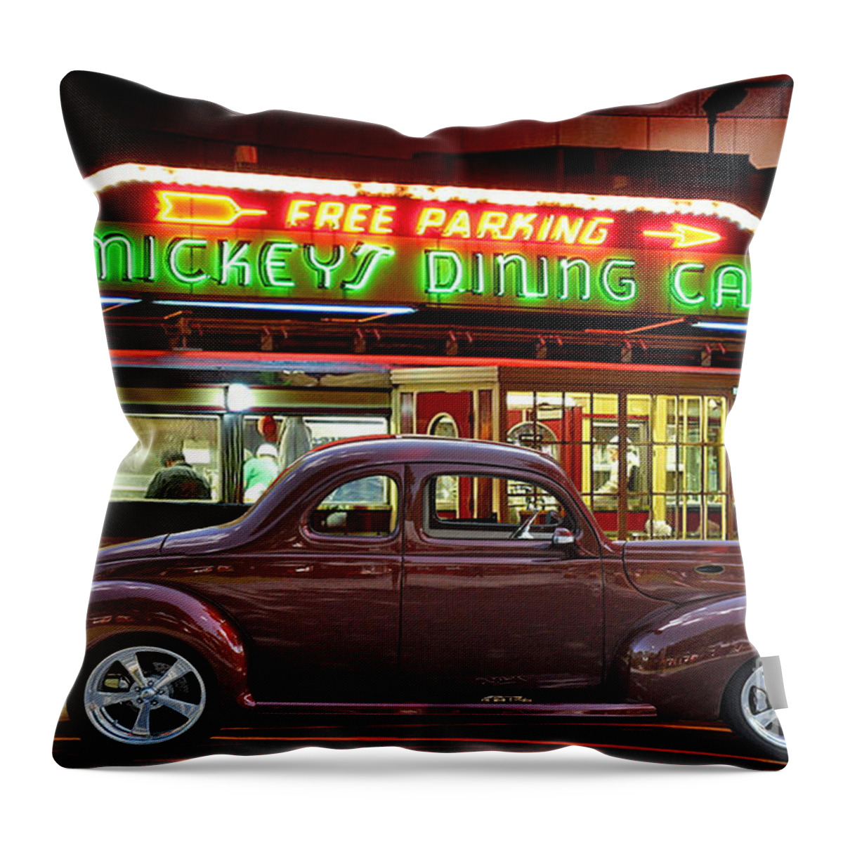 Old Throw Pillow featuring the photograph 1940 Ford Deluxe Coupe at Mickeys Dinner by Gary Keesler