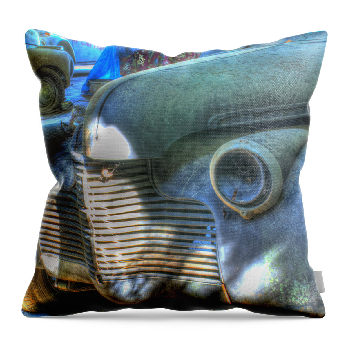 1940s Throw Pillow featuring the photograph 1940s Antique Chevrolet Hood View by Douglas Barnett