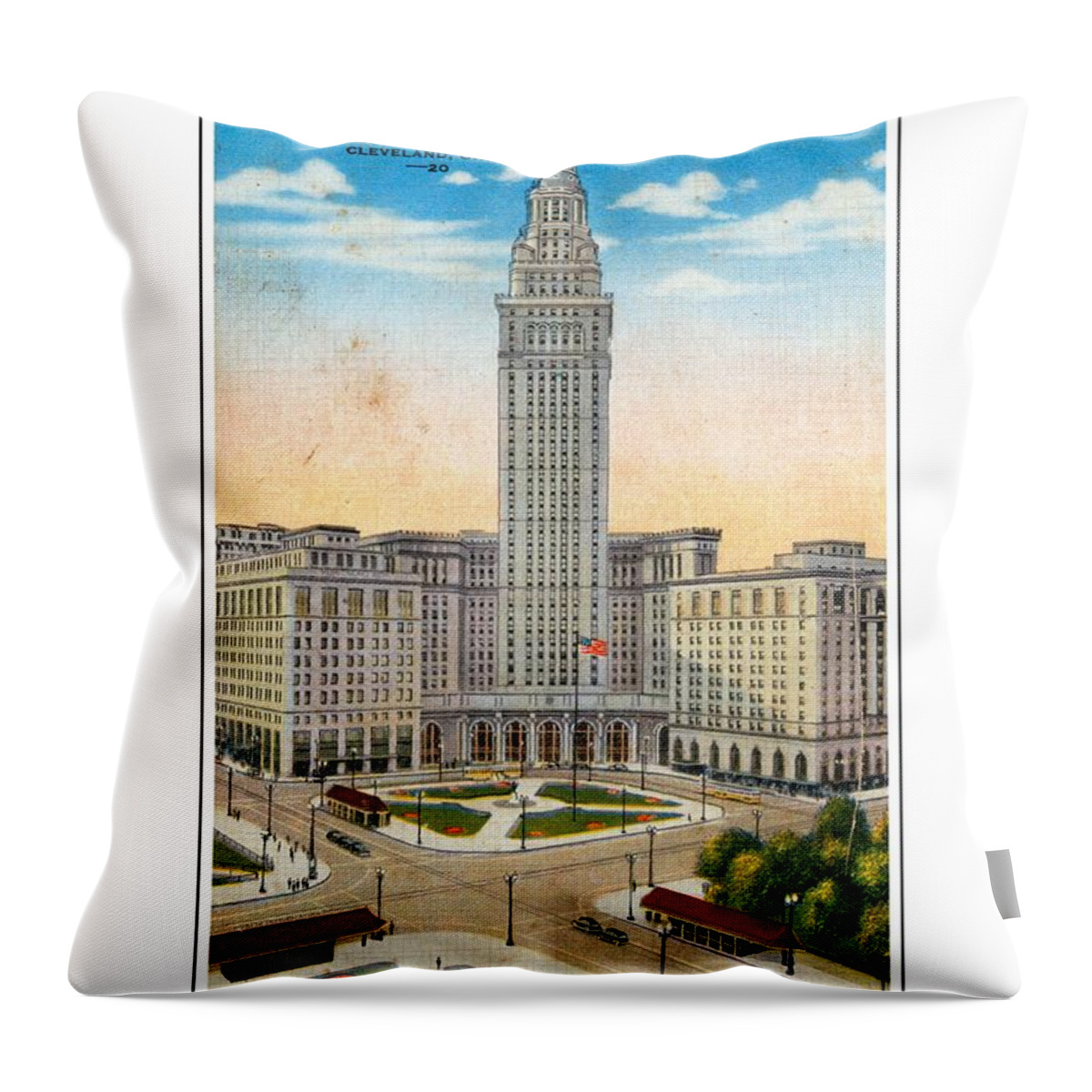 Terminal Throw Pillow featuring the digital art 1940s Terminal Tower Cleveland Ohio by Audreen Gieger