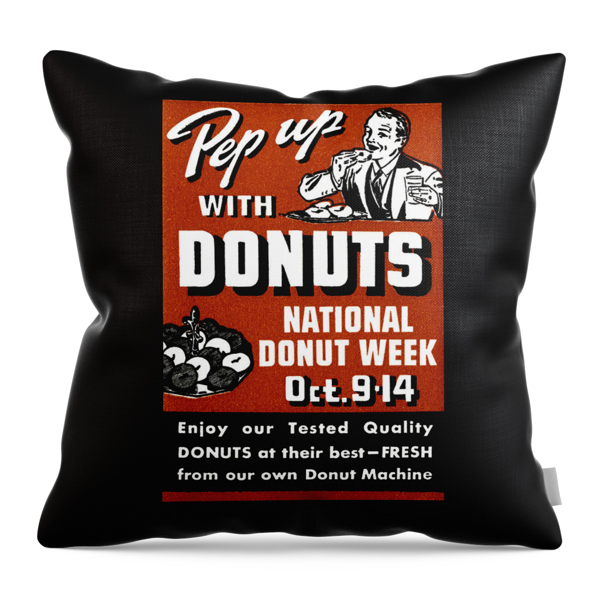 Vintage Throw Pillow featuring the painting 1941 Pep Up with Donuts by Historic Image