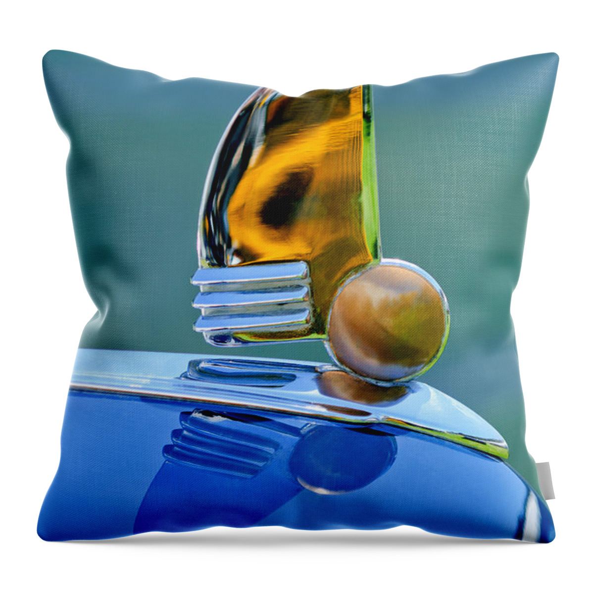 1942 Lincoln Continental Cabriolet Throw Pillow featuring the photograph 1942 Lincoln Continental Cabriolet Hood Ornament by Jill Reger