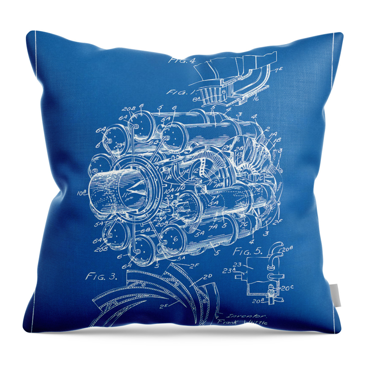 Jet Throw Pillow featuring the digital art 1946 Jet Aircraft Propulsion Patent Artwork - Blueprint by Nikki Marie Smith