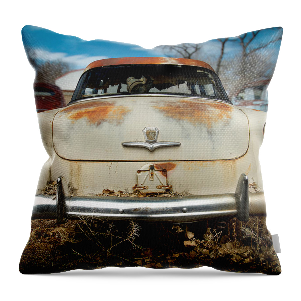 Antique Throw Pillow featuring the photograph 1950 Ford Sedan Rear by Yo Pedro