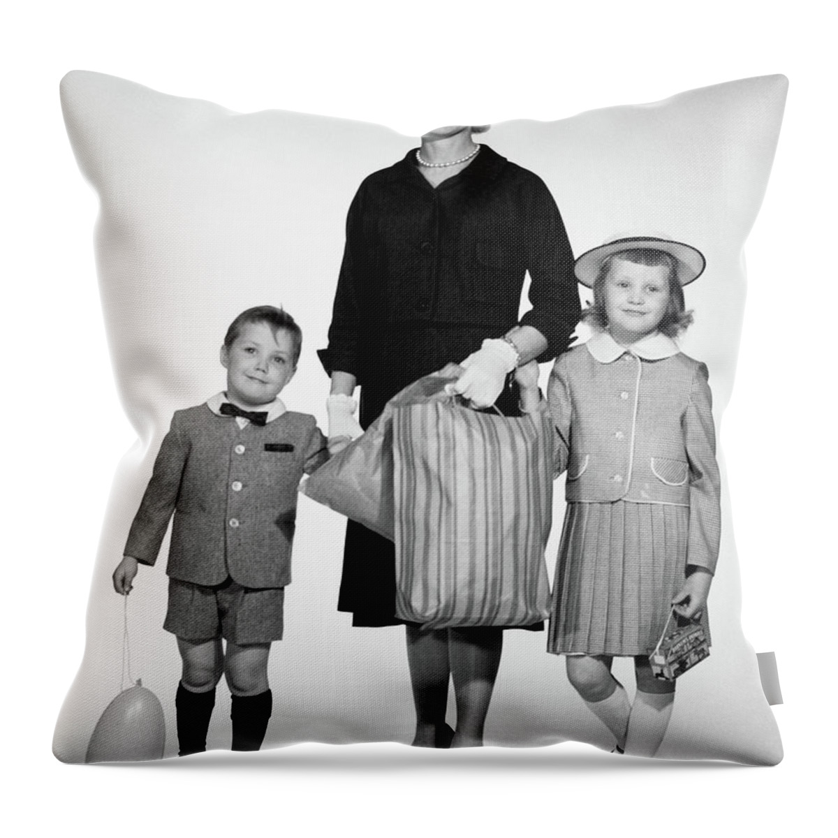 Photography Throw Pillow featuring the photograph 1950s 1960s Mother Two Children Boy by Vintage Images