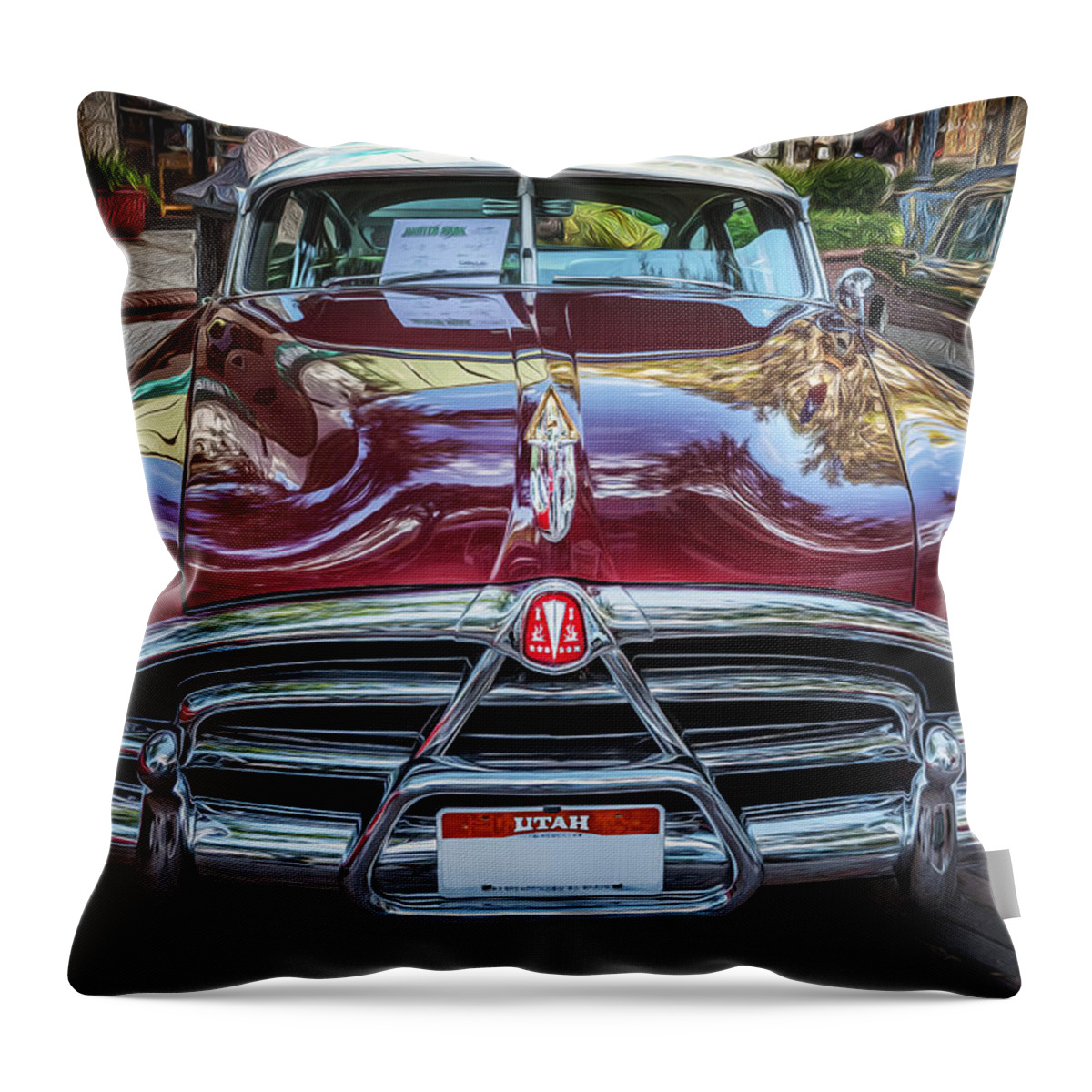 1952 Hudson Throw Pillow featuring the photograph 1952 Hudson Hornet 4 door Sedan Twin H Power painted by Rich Franco