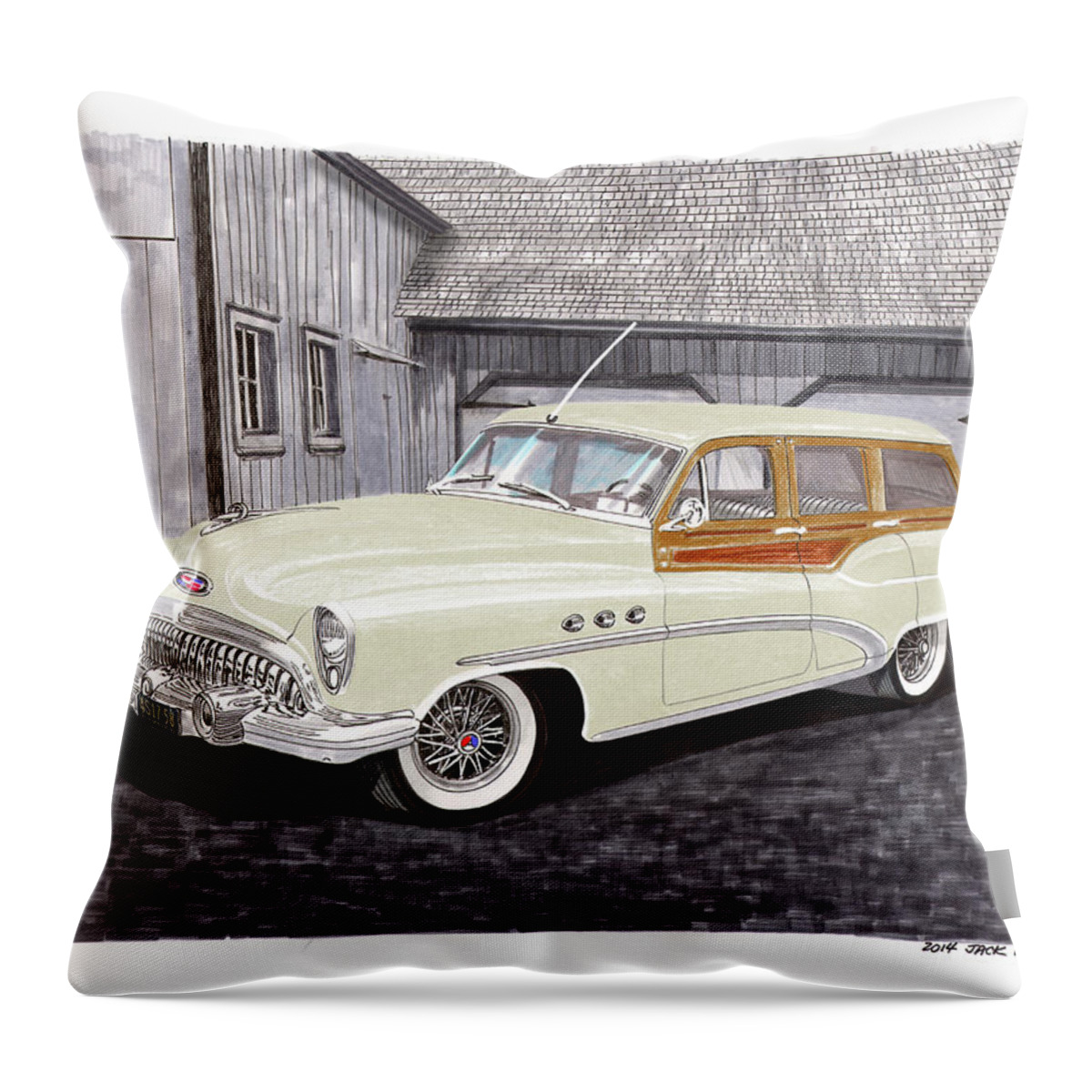 1953 Buick Woody Wagon Throw Pillow featuring the painting 1953 Buick Estate Wagon Woody by Jack Pumphrey