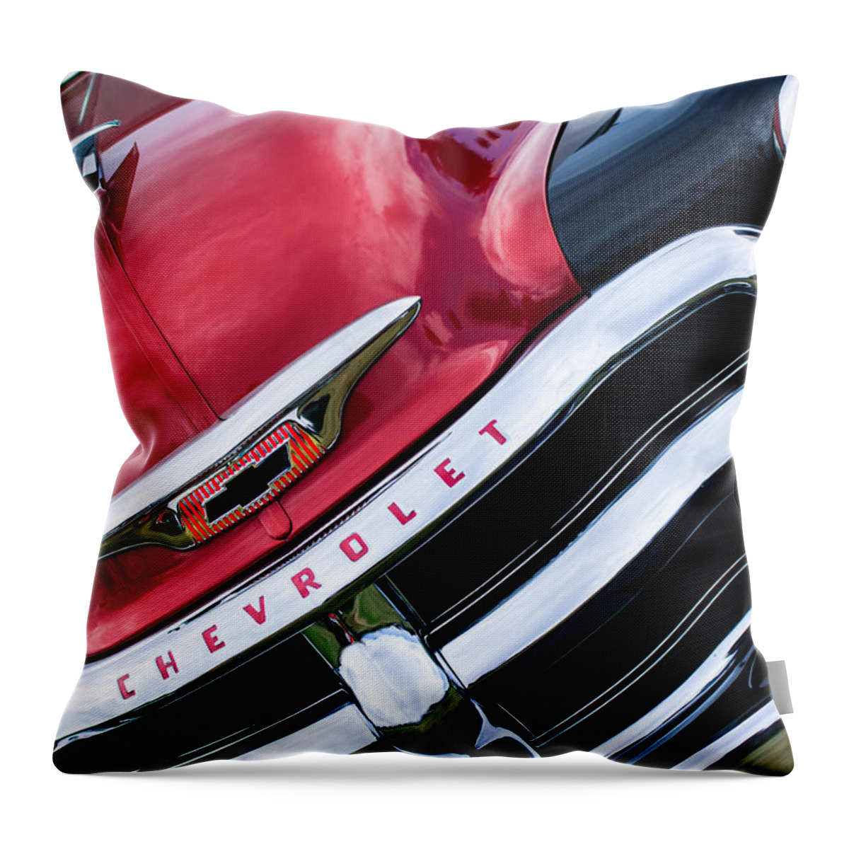 1955 Chevrolet 3100 Pickup Truck Grille Emblem Throw Pillow featuring the photograph 1955 Chevrolet 3100 Pickup Truck Grille Emblem by Jill Reger