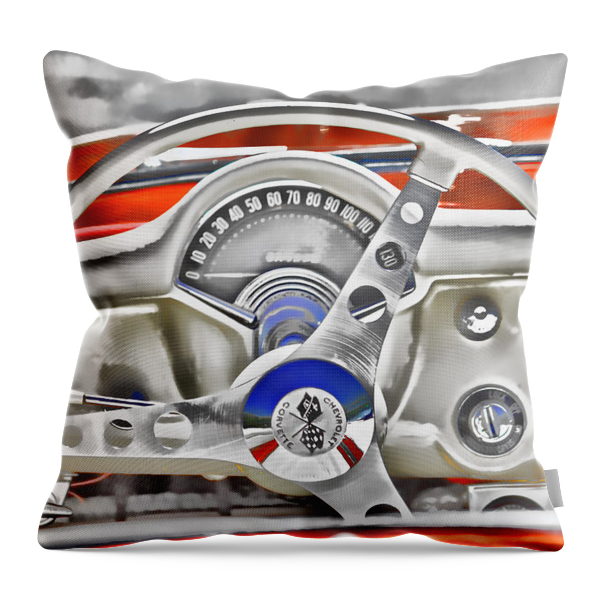 Chevy Throw Pillow featuring the photograph 1956 Chevy Corvette Dash Wowc by Kevin Anderson