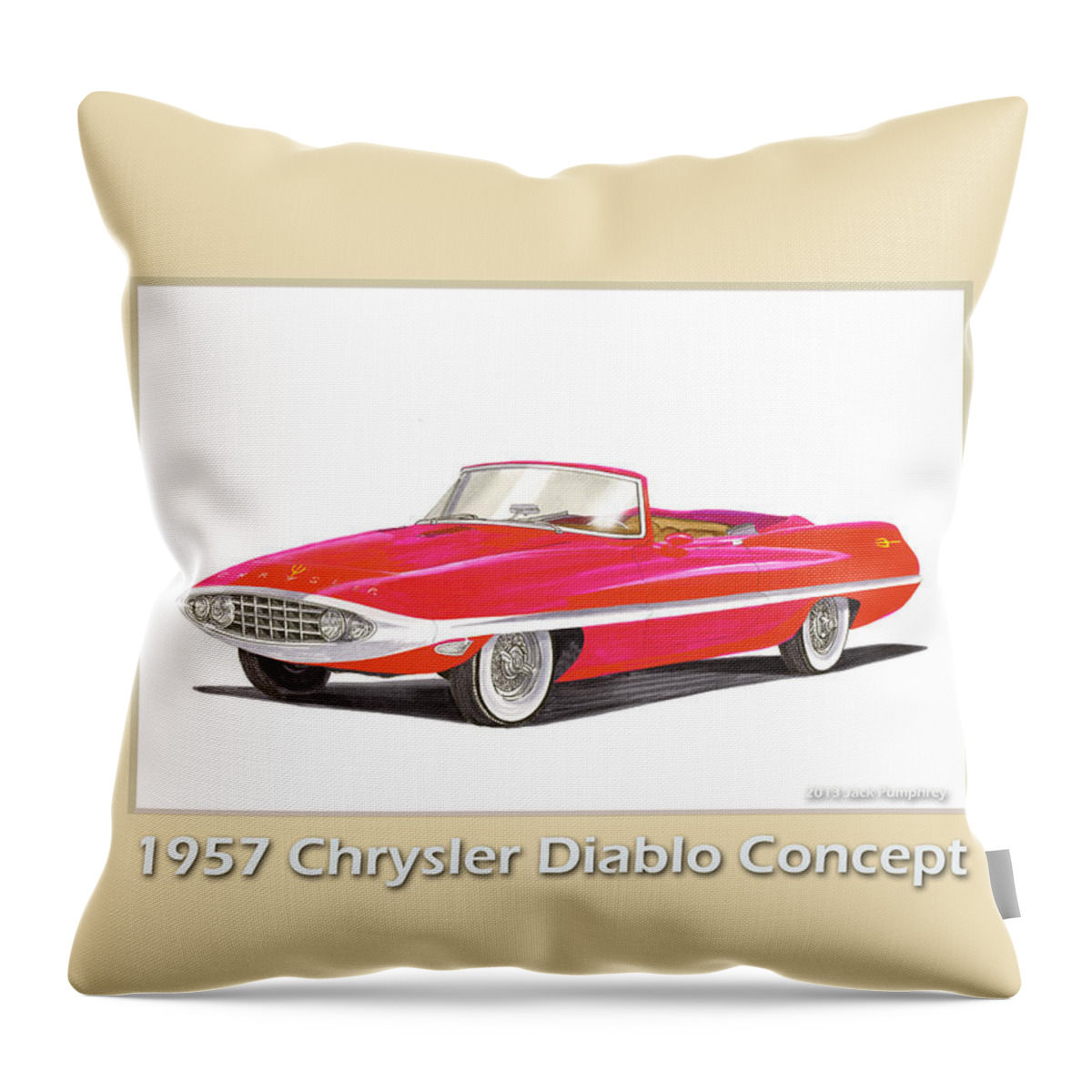 1957 Chrysler Diablo Convertible Coupe Watercolor Art By Jack Pumphrey Throw Pillow featuring the painting 1957 Chrysler Diablo Convertible Coupe by Jack Pumphrey