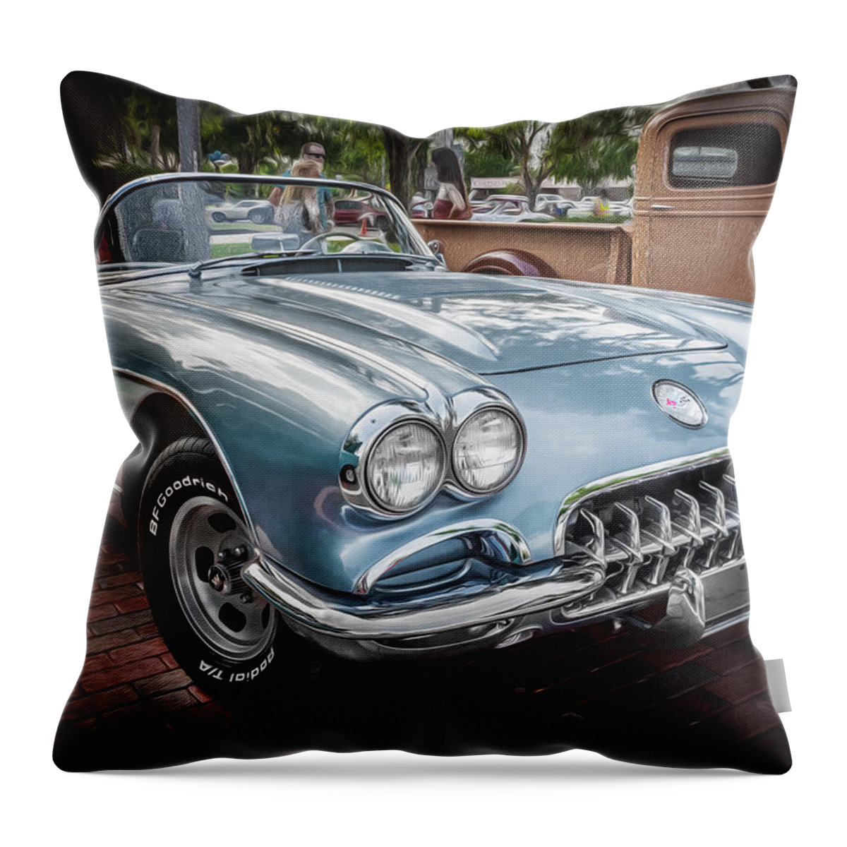 1958 Chevy Corvette Throw Pillow featuring the photograph 1958 Chevy Corvette Painted by Rich Franco
