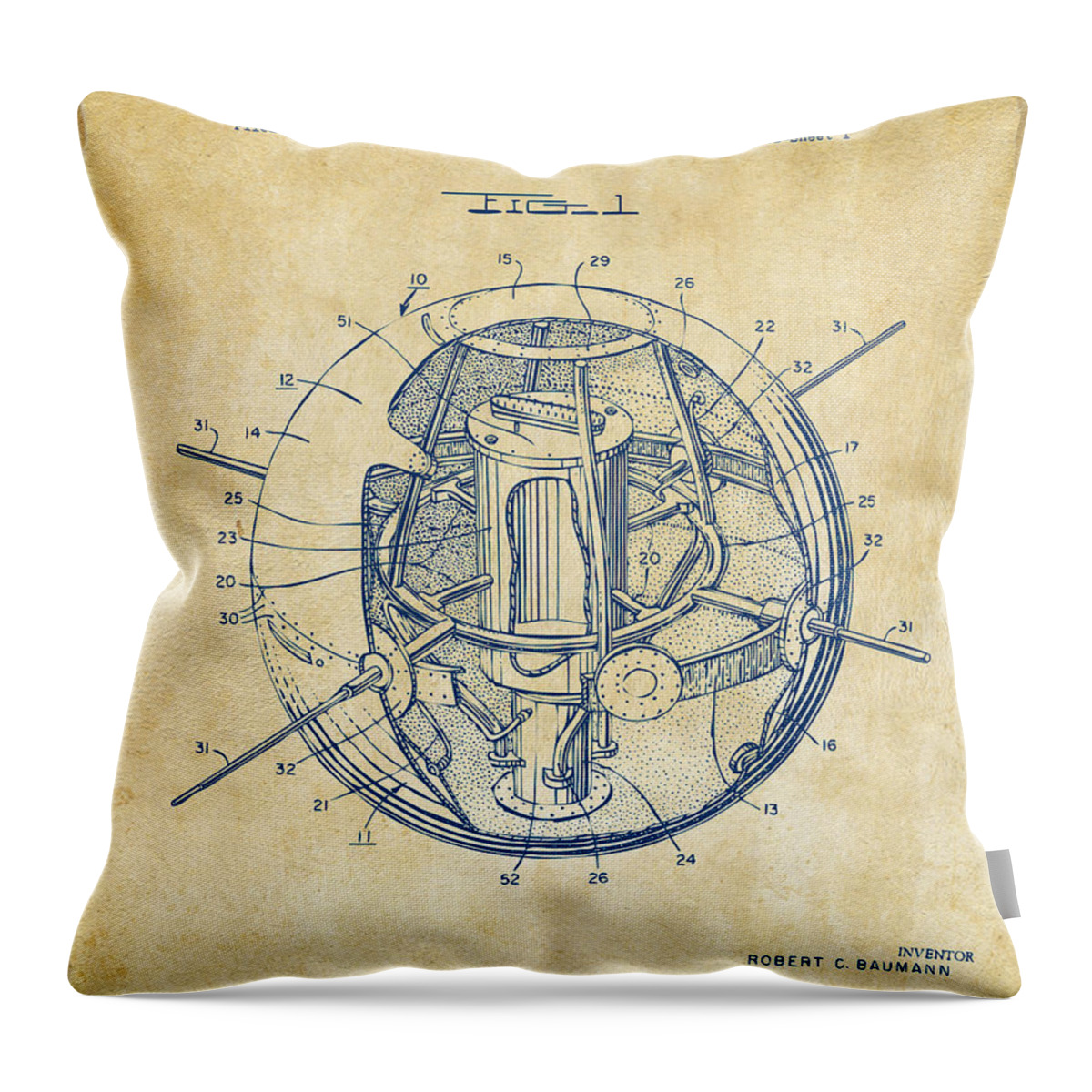 Satellite Throw Pillow featuring the digital art 1958 Space Satellite Structure Patent Vintage by Nikki Marie Smith