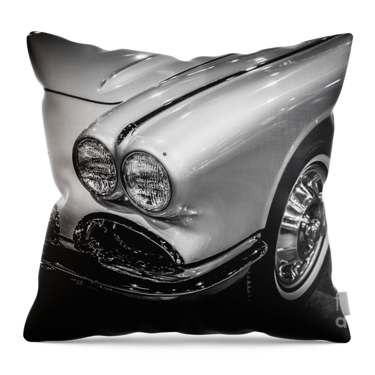 1960's Throw Pillow featuring the photograph 1962 Chevrolet Corvette Black and White Picture by Paul Velgos