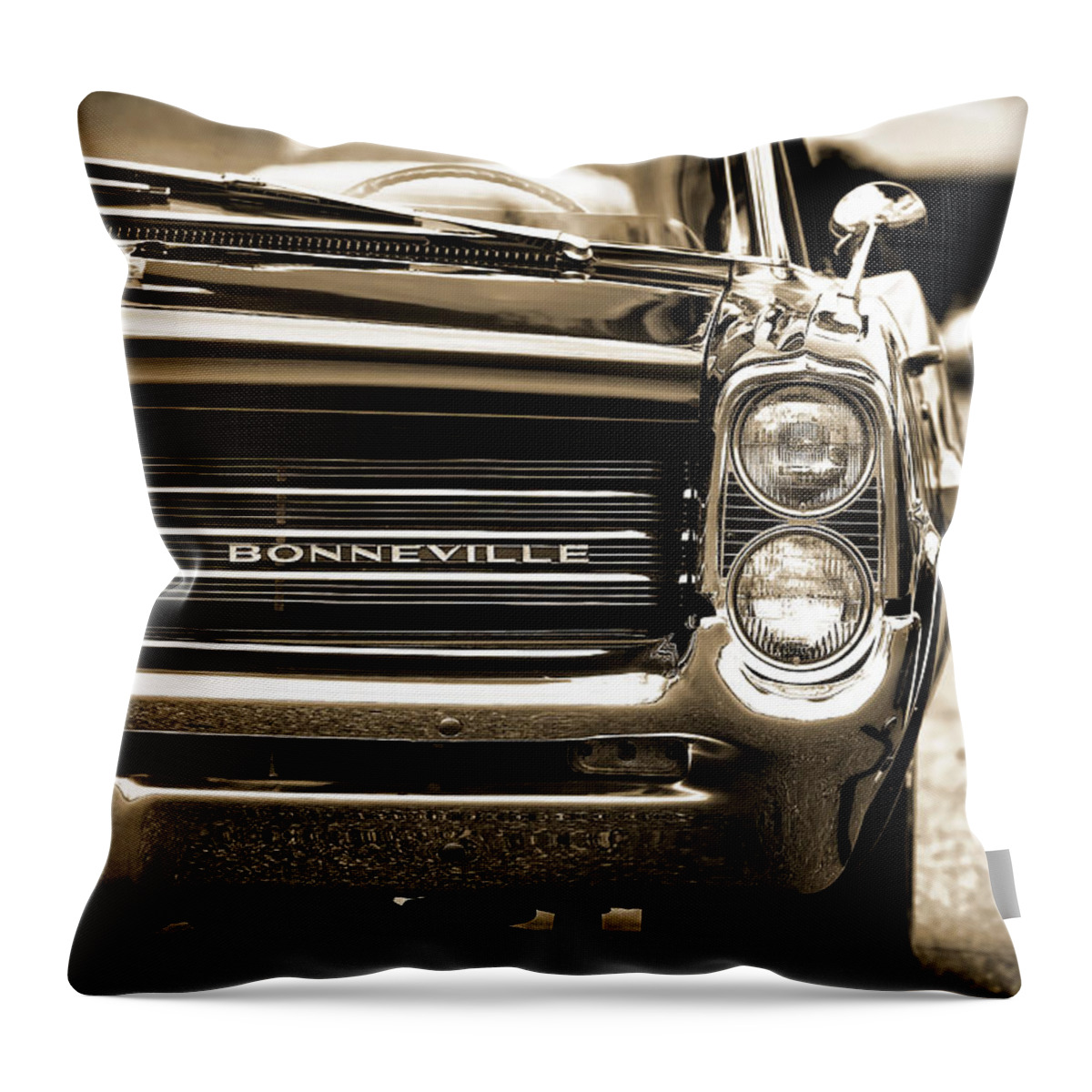 1964 Throw Pillow featuring the photograph 1964 Pontiac Bonneville in sepia by Gordon Dean II