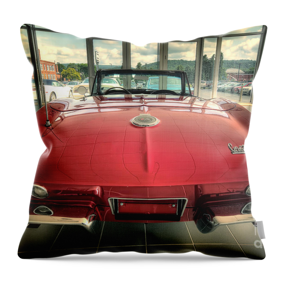 1965 Red Corvette Throw Pillow featuring the photograph 1965 Corvette by Arttography LLC
